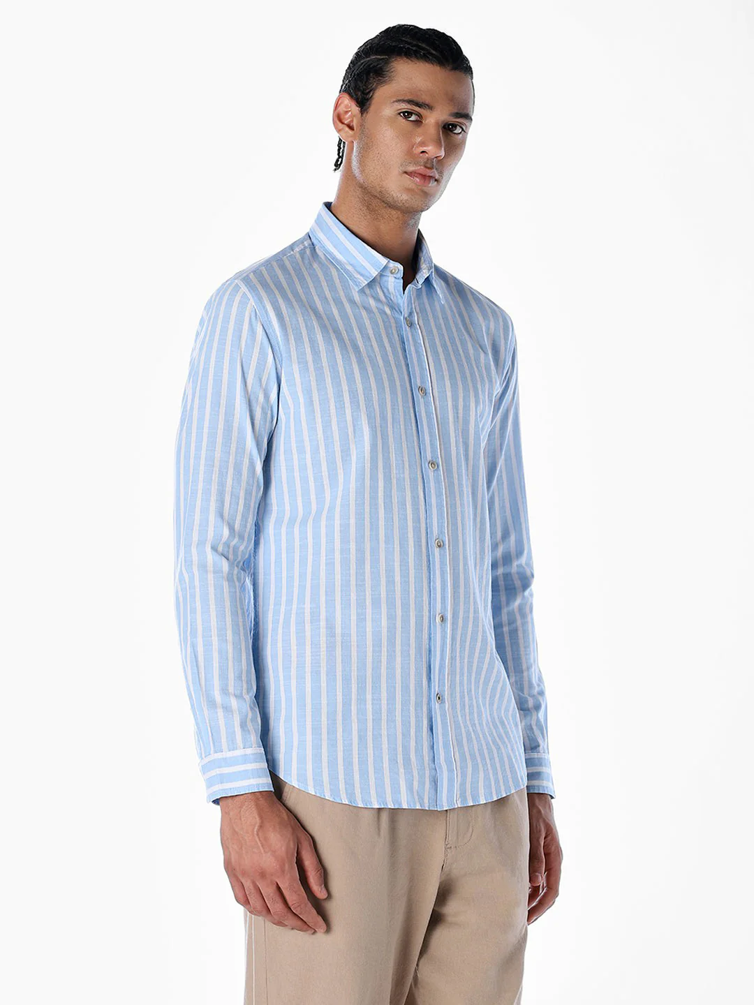 Striped Cotton Slub Shirt - Blue - Image 3