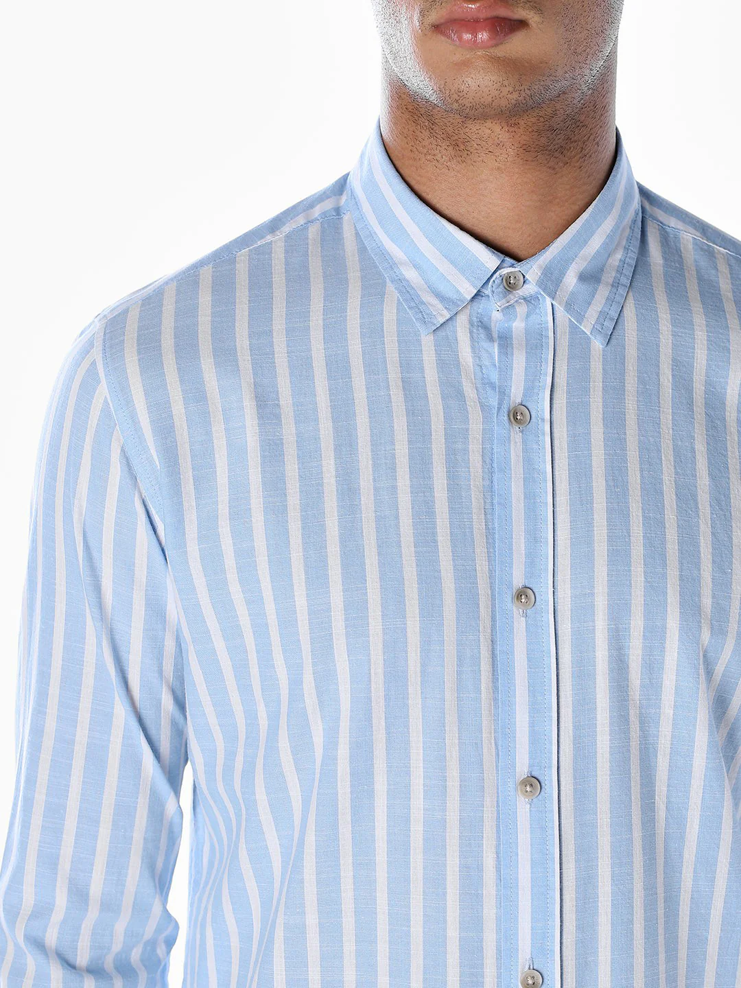 Striped Cotton Slub Shirt - Blue - Image 5