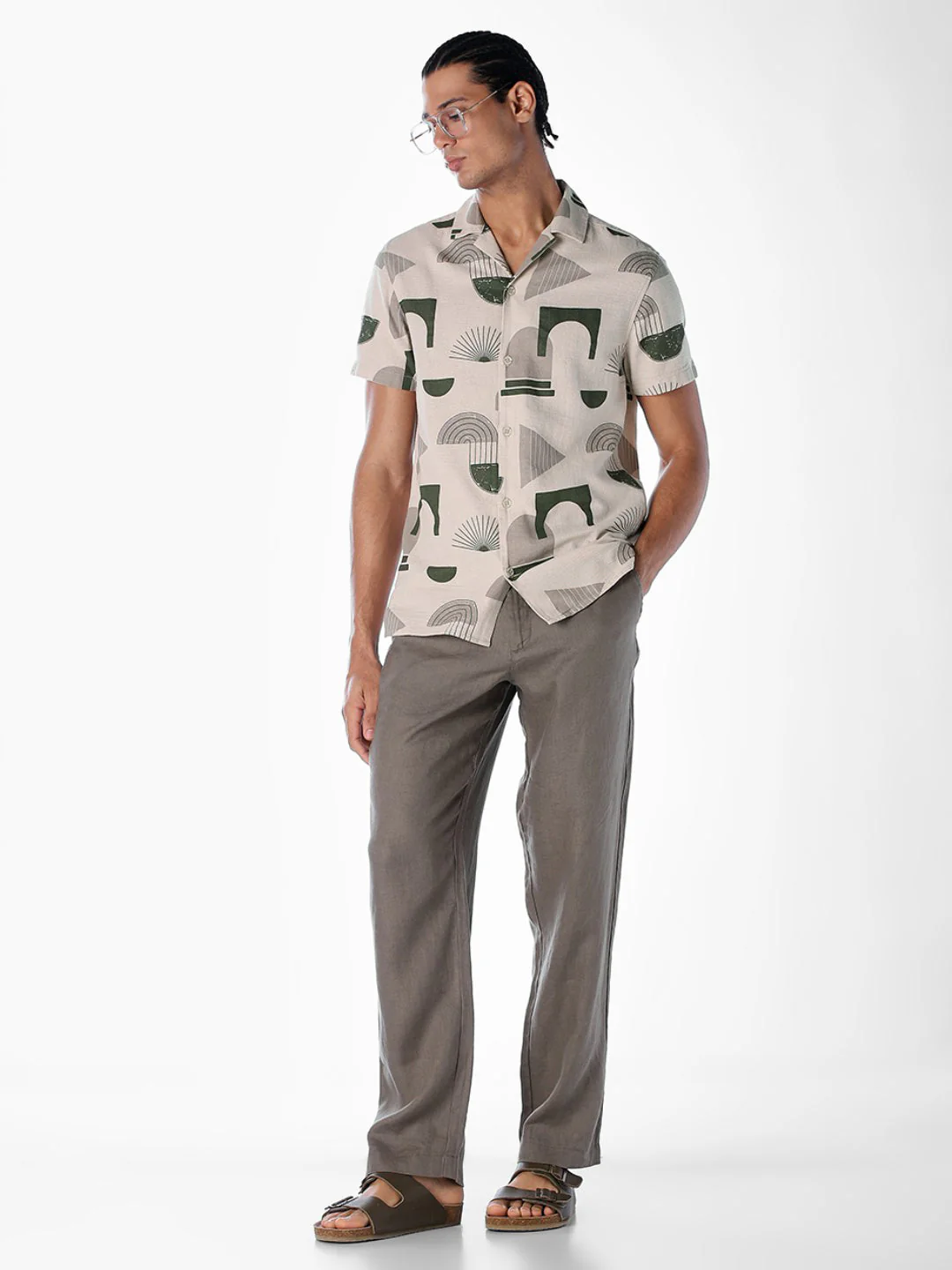 Printed Comfort Fit Shirt - Light Beige - Image 6