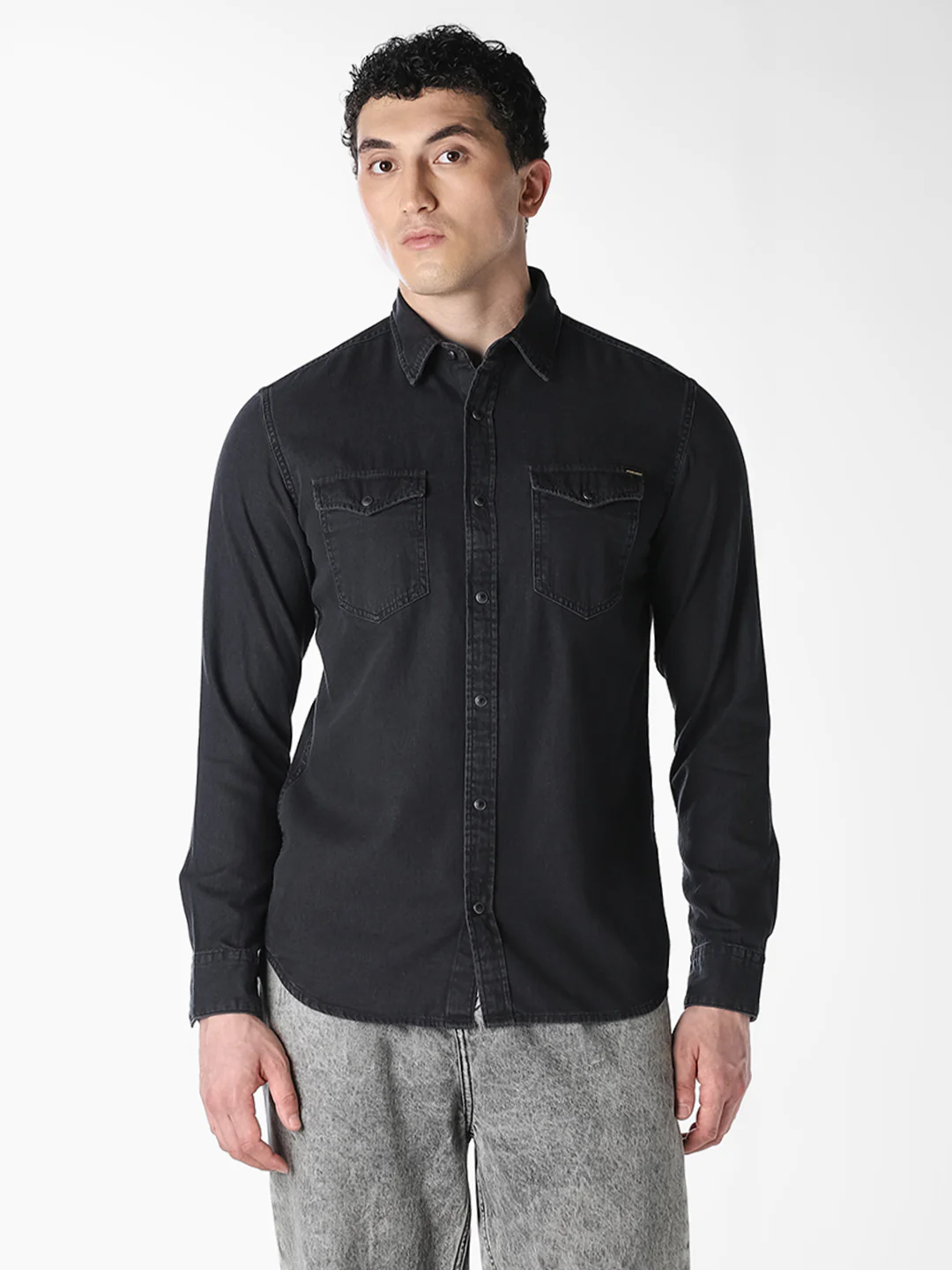 Men's Black Organic Cotton Denim Shirt - Regular Fit - Image 2