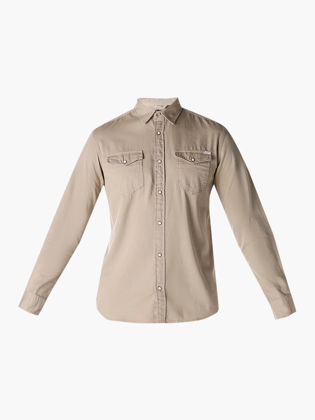 Men's Beige Organic Cotton Denim Shirt - Regular Fit - Image 7