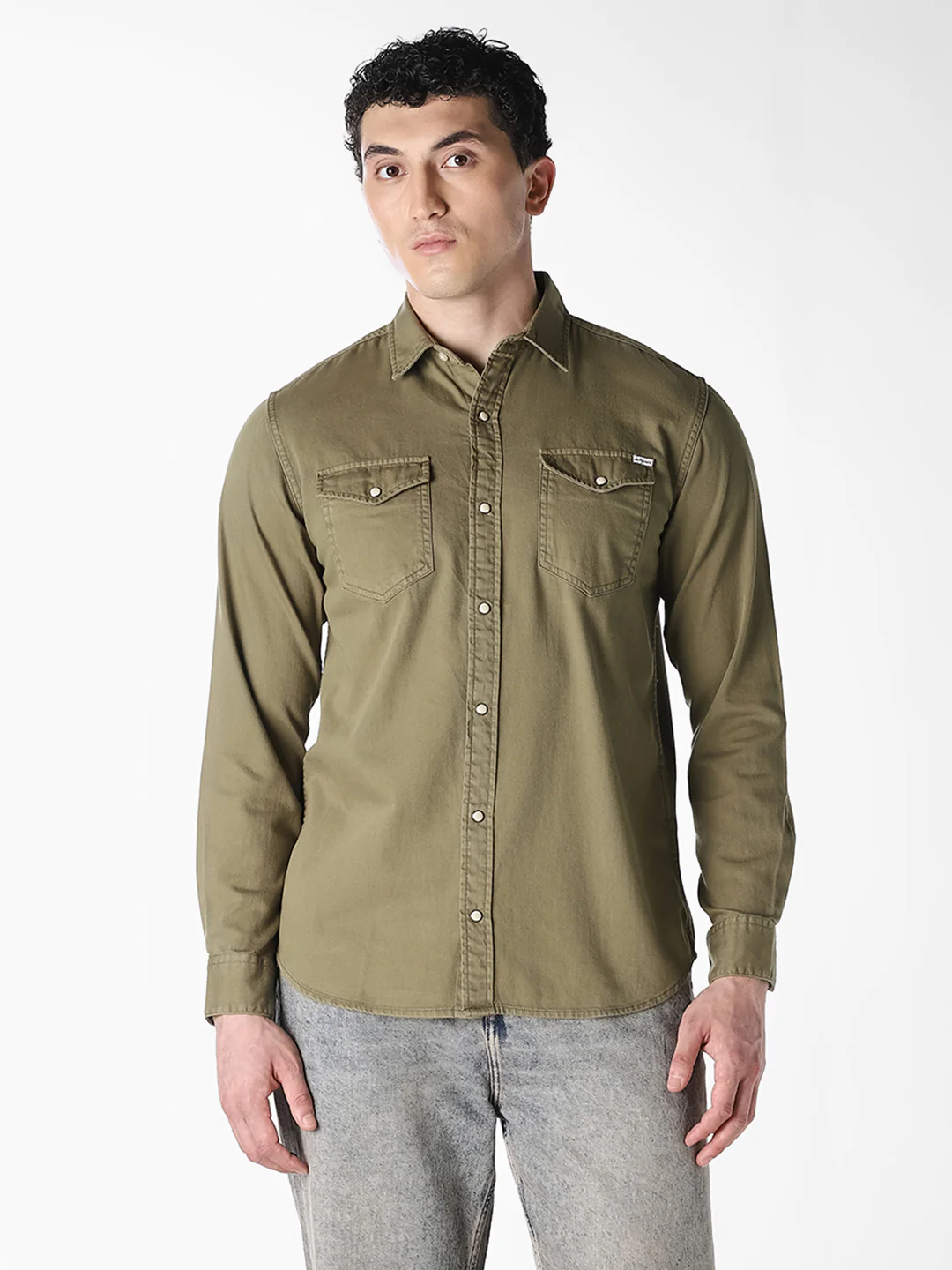 Men's Organic Cotton Denim Shirt In Forest Night With Flap Pockets - Image 2