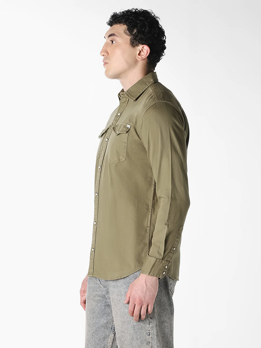 Men's Organic Cotton Denim Shirt In Forest Night With Flap Pockets - Image 3