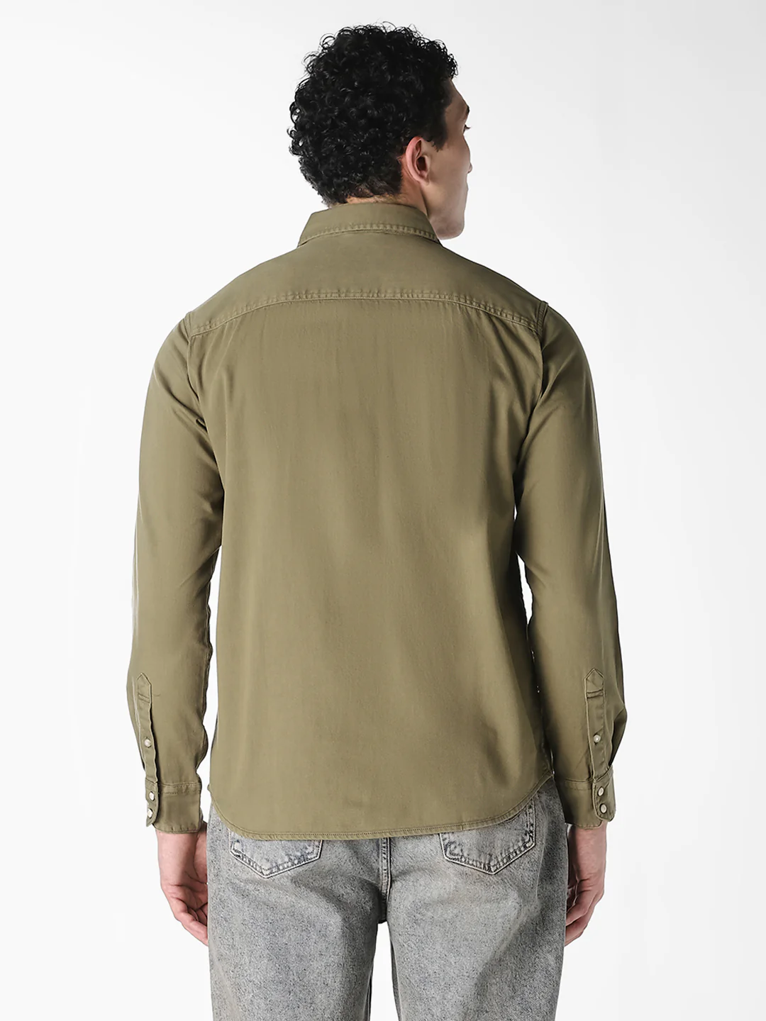 Men's Organic Cotton Denim Shirt In Forest Night With Flap Pockets - Image 4