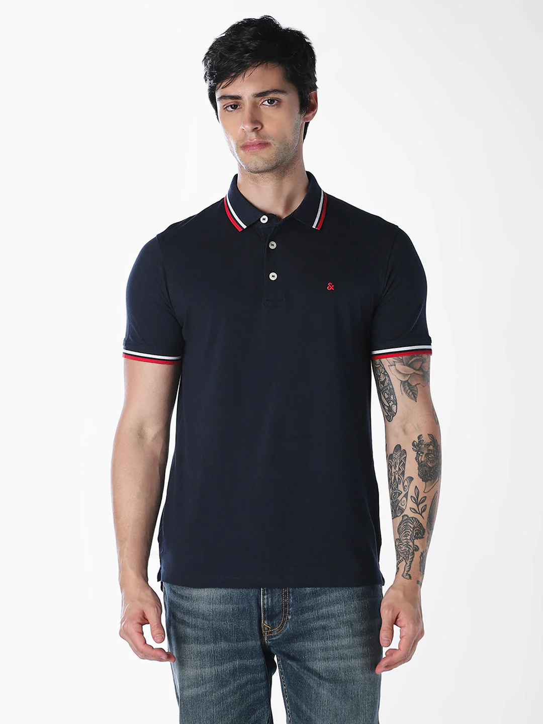 Navy Contrast Tipping Organic Cotton Polo - Image 2
