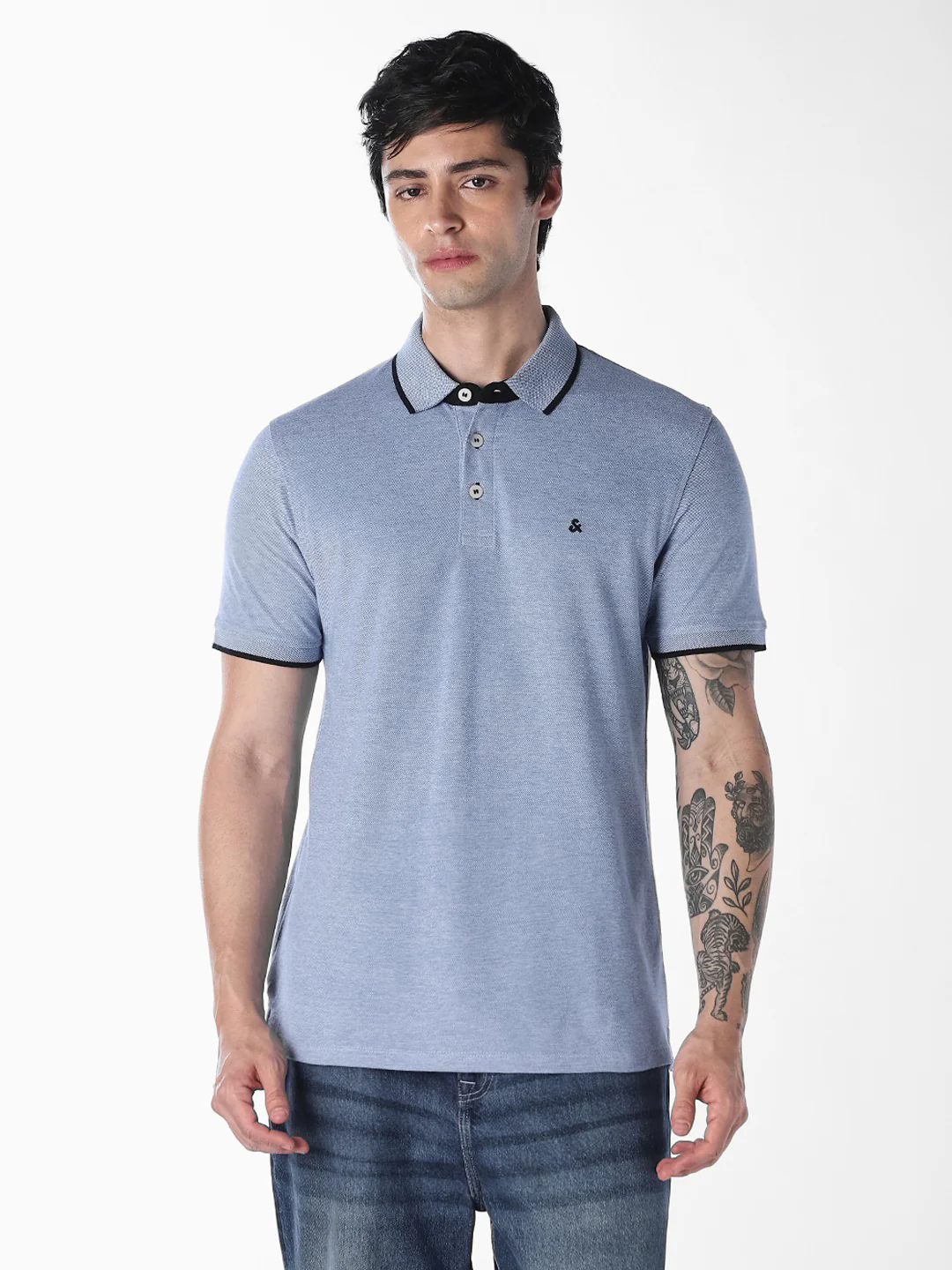 Men's Organic Cotton Slim Fit Polo T-Shirt - Bright Cobalt - Image 2