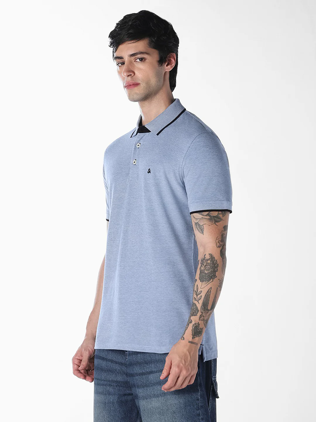 Men's Organic Cotton Slim Fit Polo T-Shirt - Bright Cobalt - Image 3