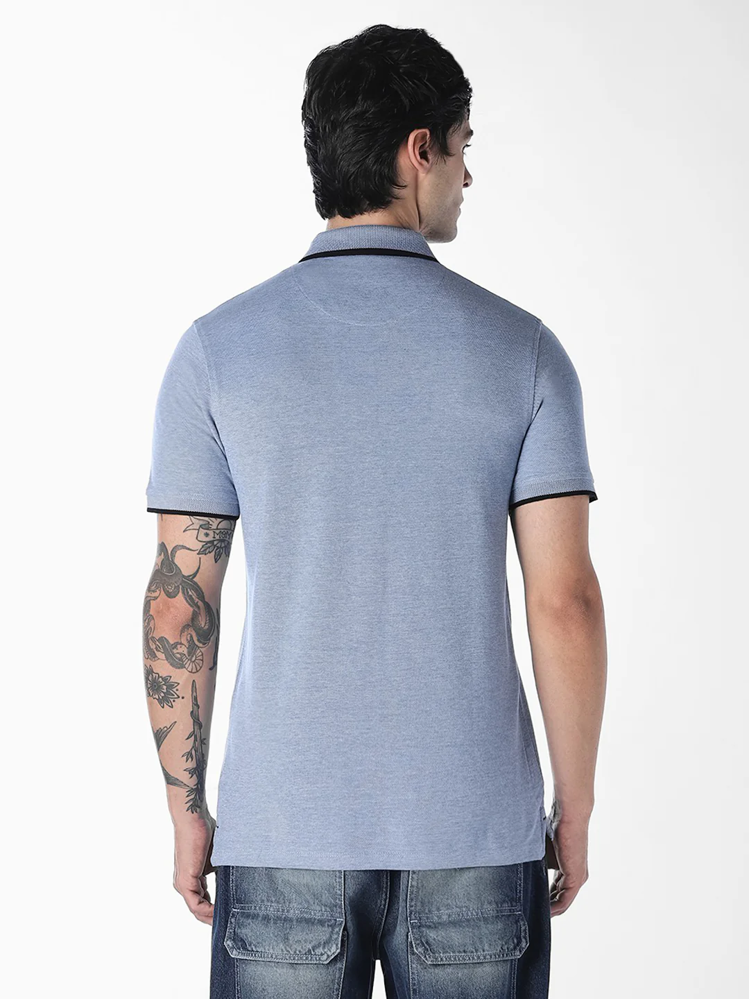 Men's Organic Cotton Slim Fit Polo T-Shirt - Bright Cobalt - Image 4