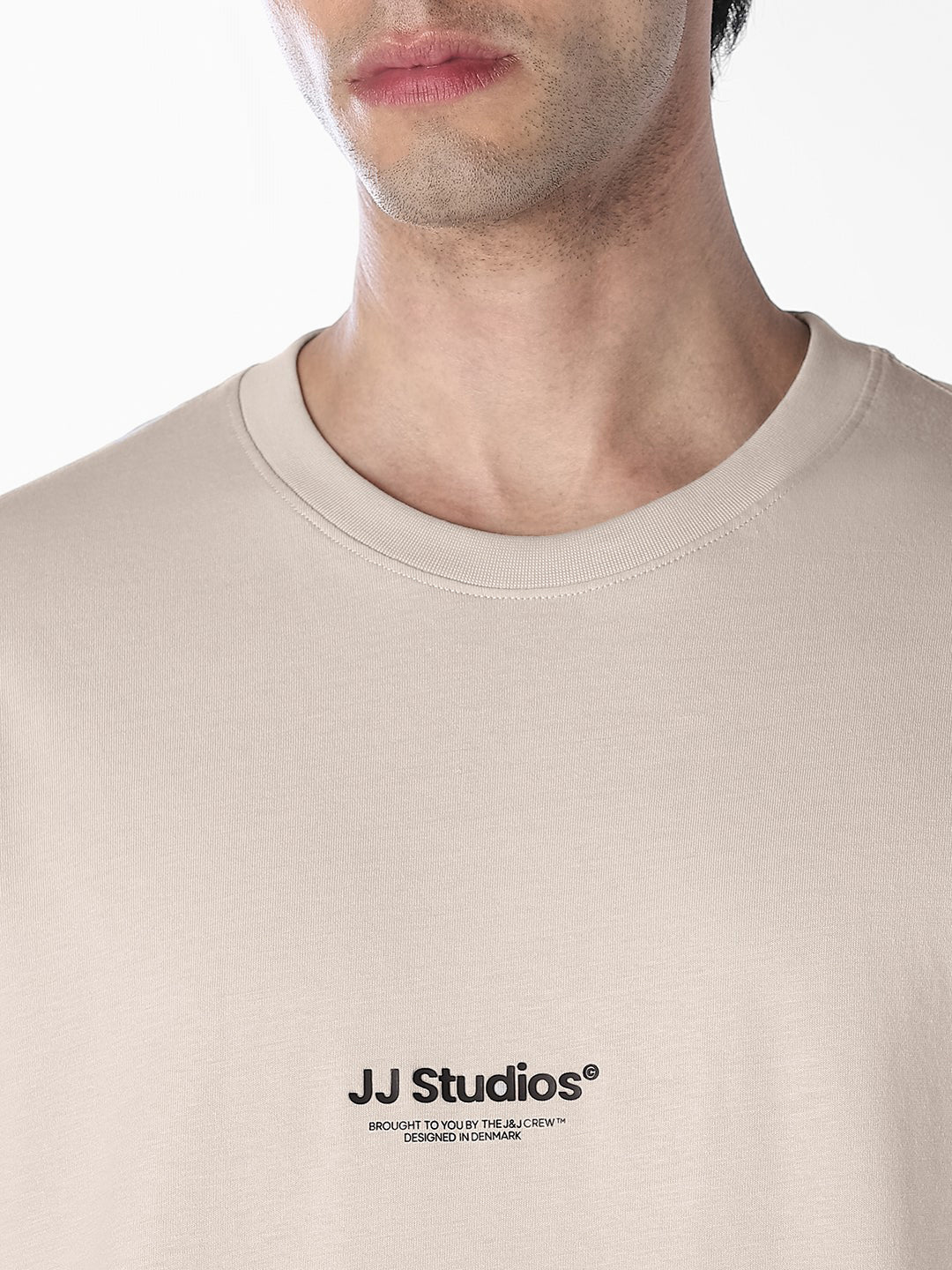 Men Organic Cotton Relaxed Fit Beige Crew Neck Printed T-Shirt - Image 5