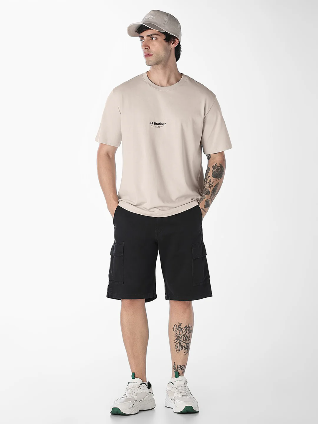Men Organic Cotton Relaxed Fit Beige Crew Neck Printed T-Shirt - Image 6