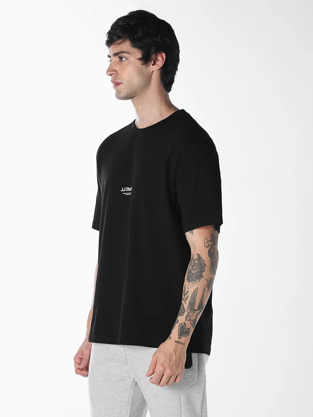 Men's Organic Cotton Relaxed Fit Black Crew Neck Printed T-Shirt - Image 3