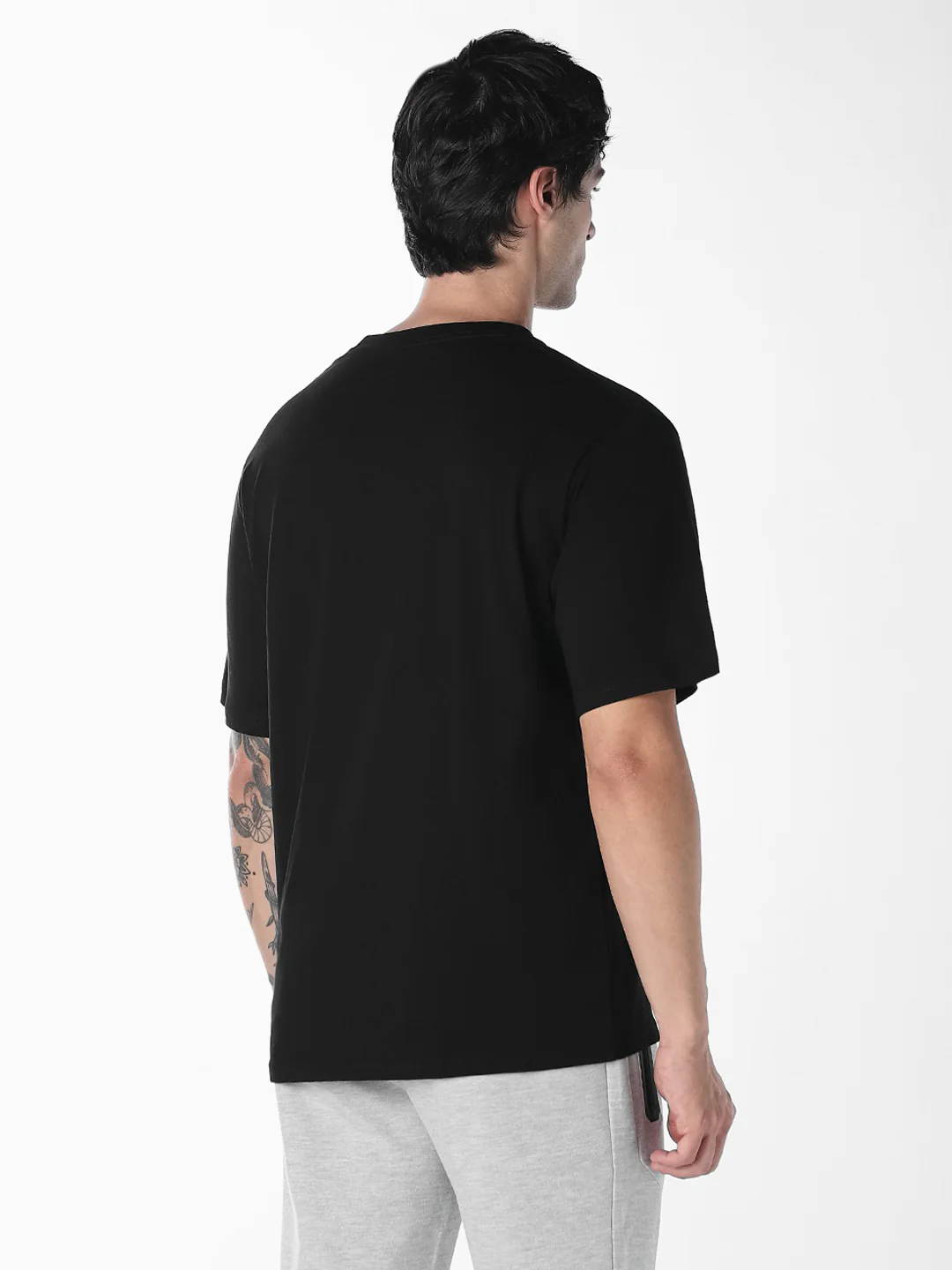 Men's Organic Cotton Relaxed Fit Black Crew Neck Printed T-Shirt - Image 4