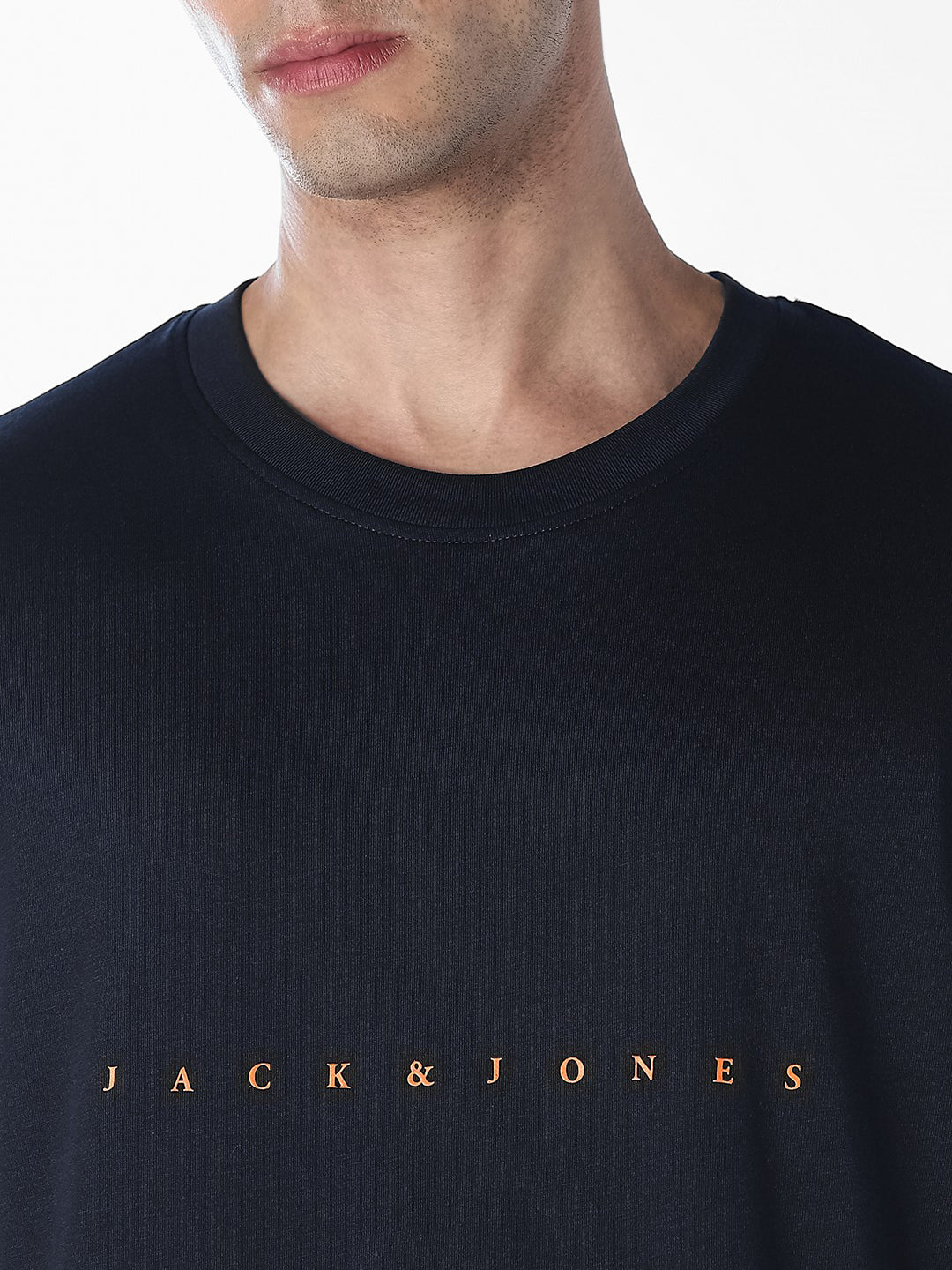Men's Navy Blue Cotton Boxy Fit Crew Neck Logo Print T-Shirt - Image 5
