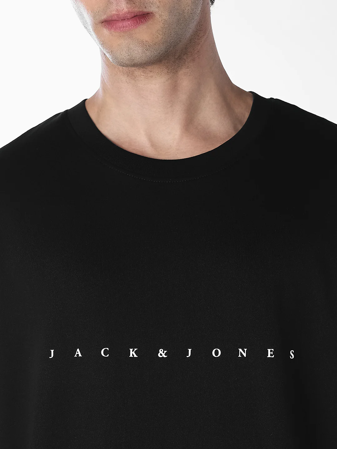 Men's Black Boxy Fit Crew Neck Logo Print T-Shirt - Image 5