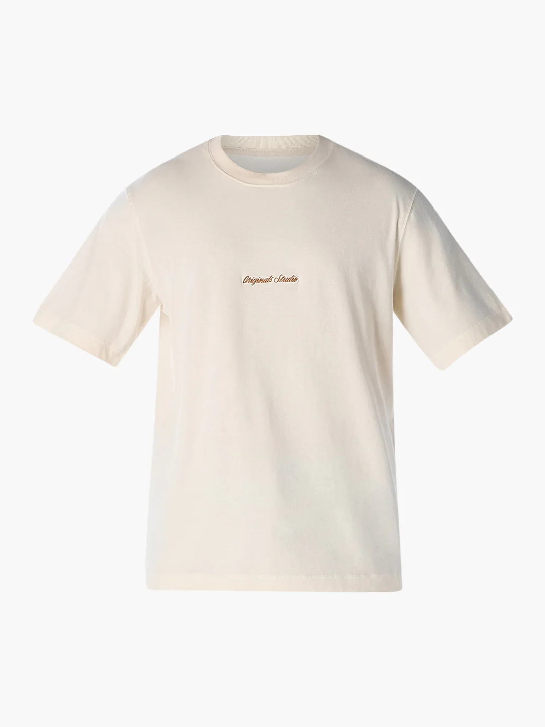 Men's Off White Relaxed Fit Crew Neck Embroidered T-Shirt - Image 7