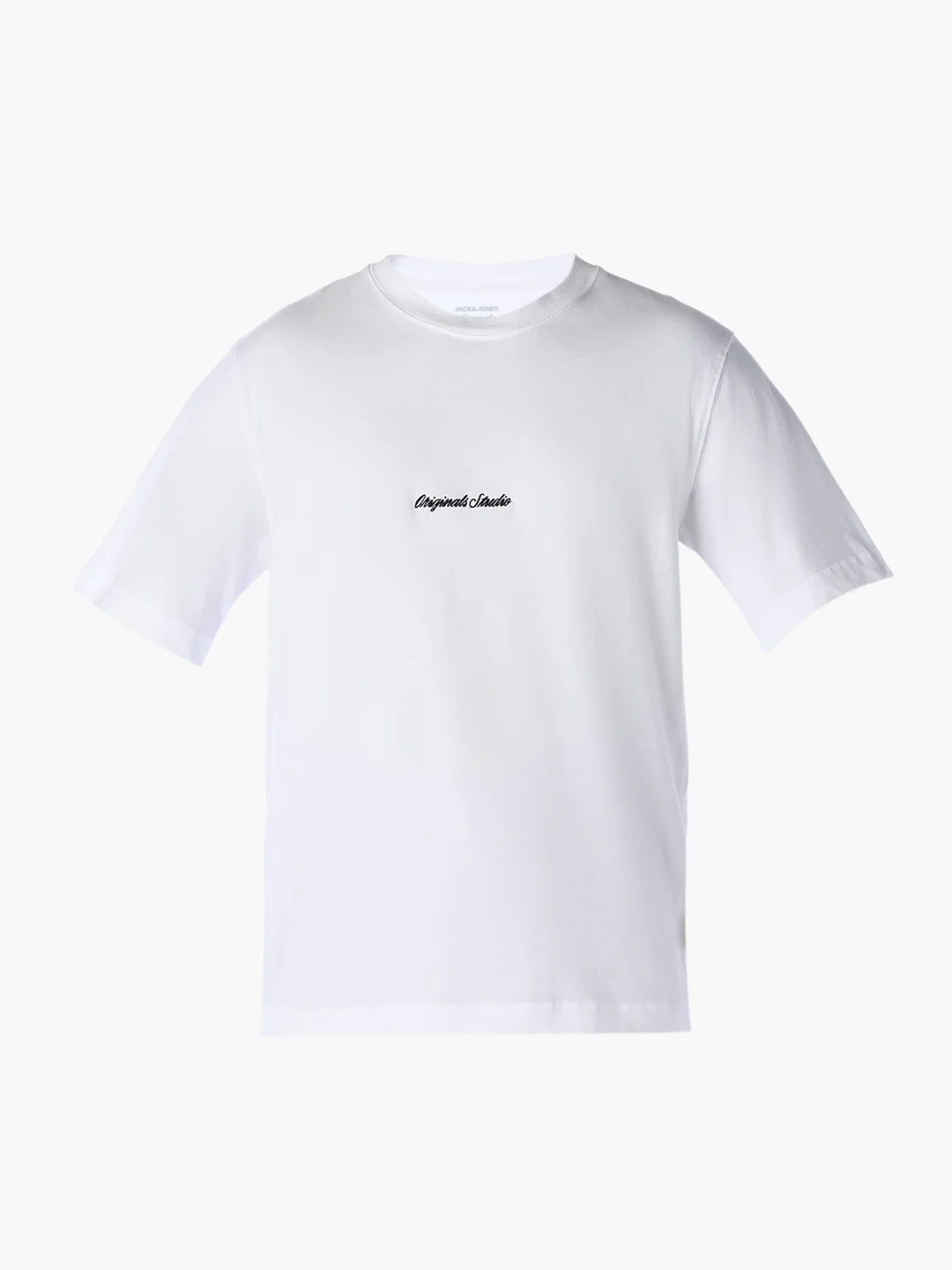 Men's White Relaxed Fit Crew Neck Embroidered T-Shirt - Image 7