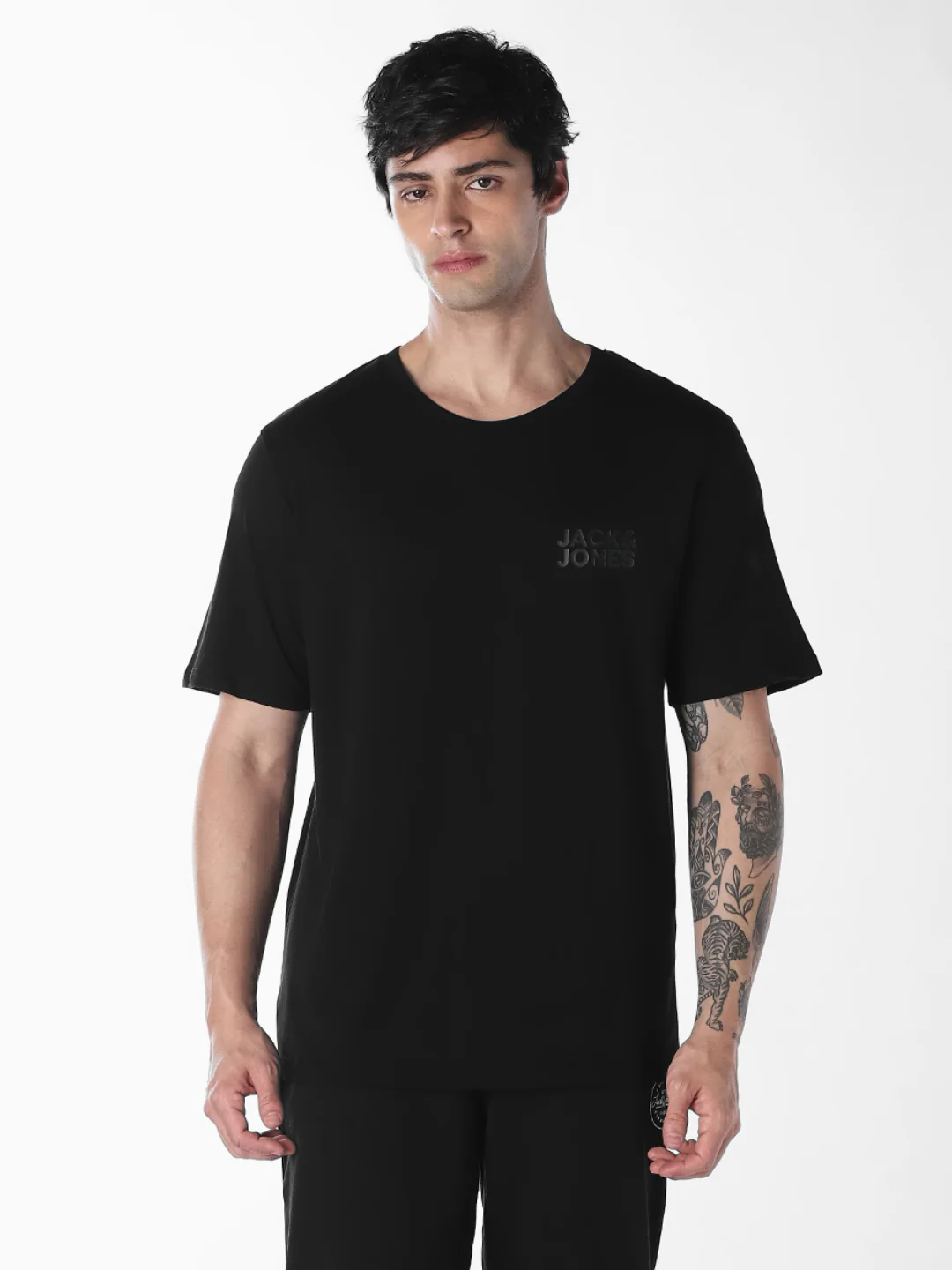 Men's Black Organic Cotton Slim Fit Crew Neck Logo T-Shirt - Image 2