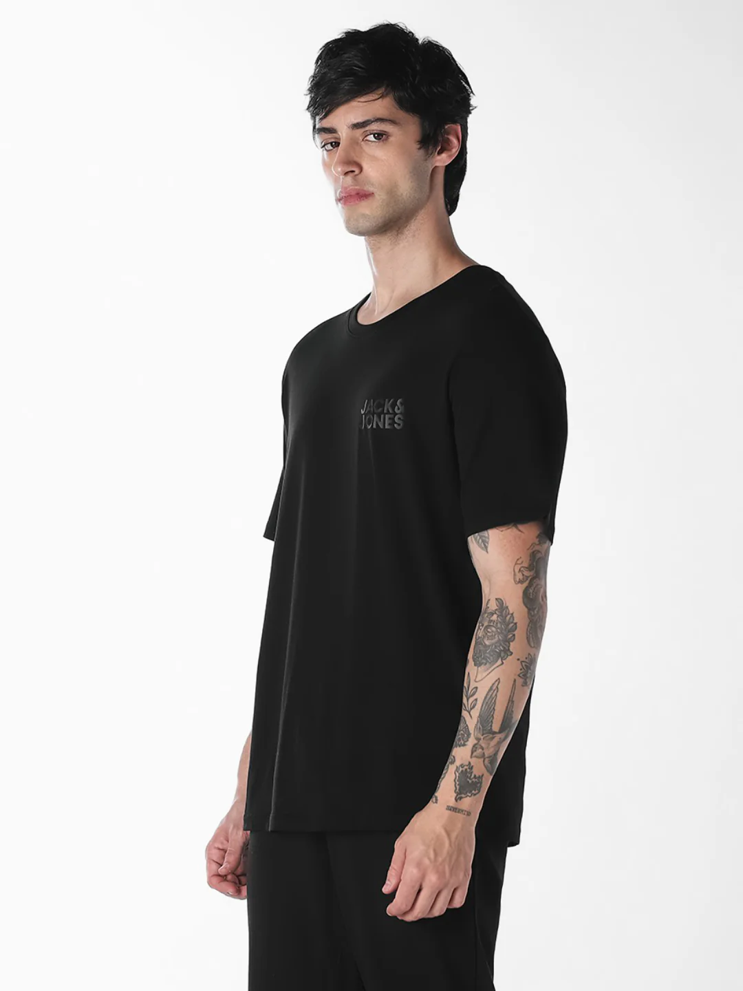 Men's Black Organic Cotton Slim Fit Crew Neck Logo T-Shirt - Image 3