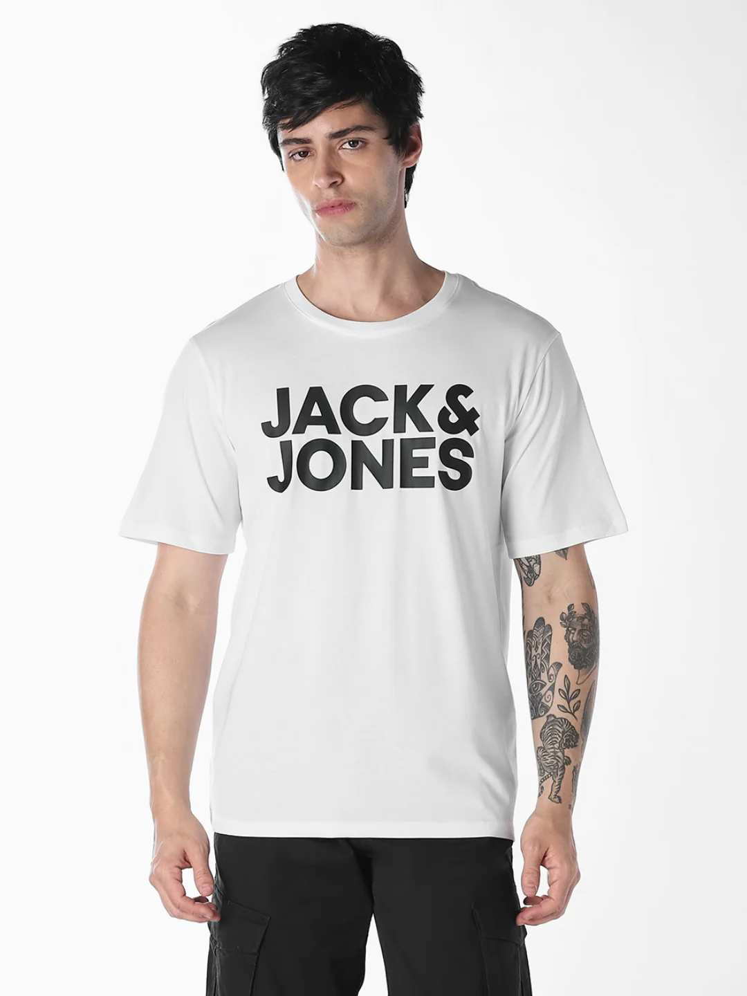 Men's Organic Cotton Slim Fit Crew Neck Logo Print T-Shirt - White - Image 2