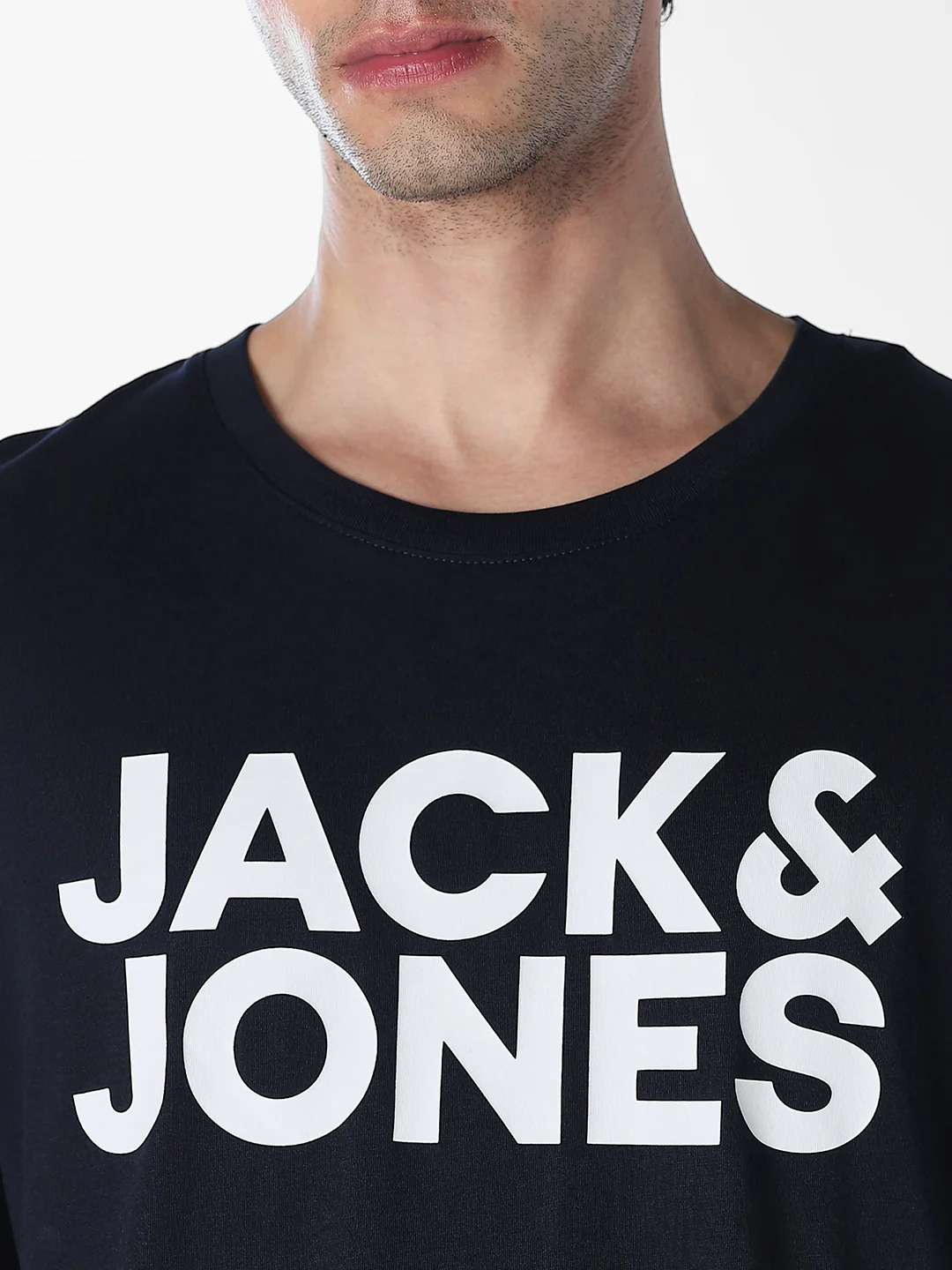 Men's Navy Blue Organic Cotton Slim Fit Logo Print Crew Neck T-Shirt - Image 5