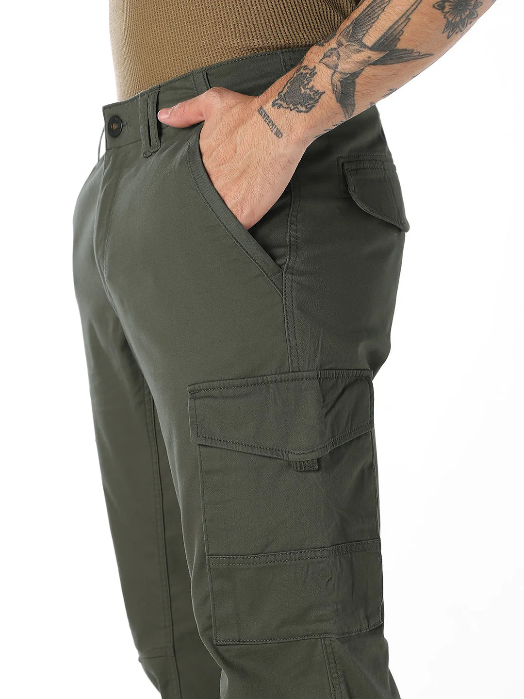 Olive Slim Fit Casual Cargos - Image 4