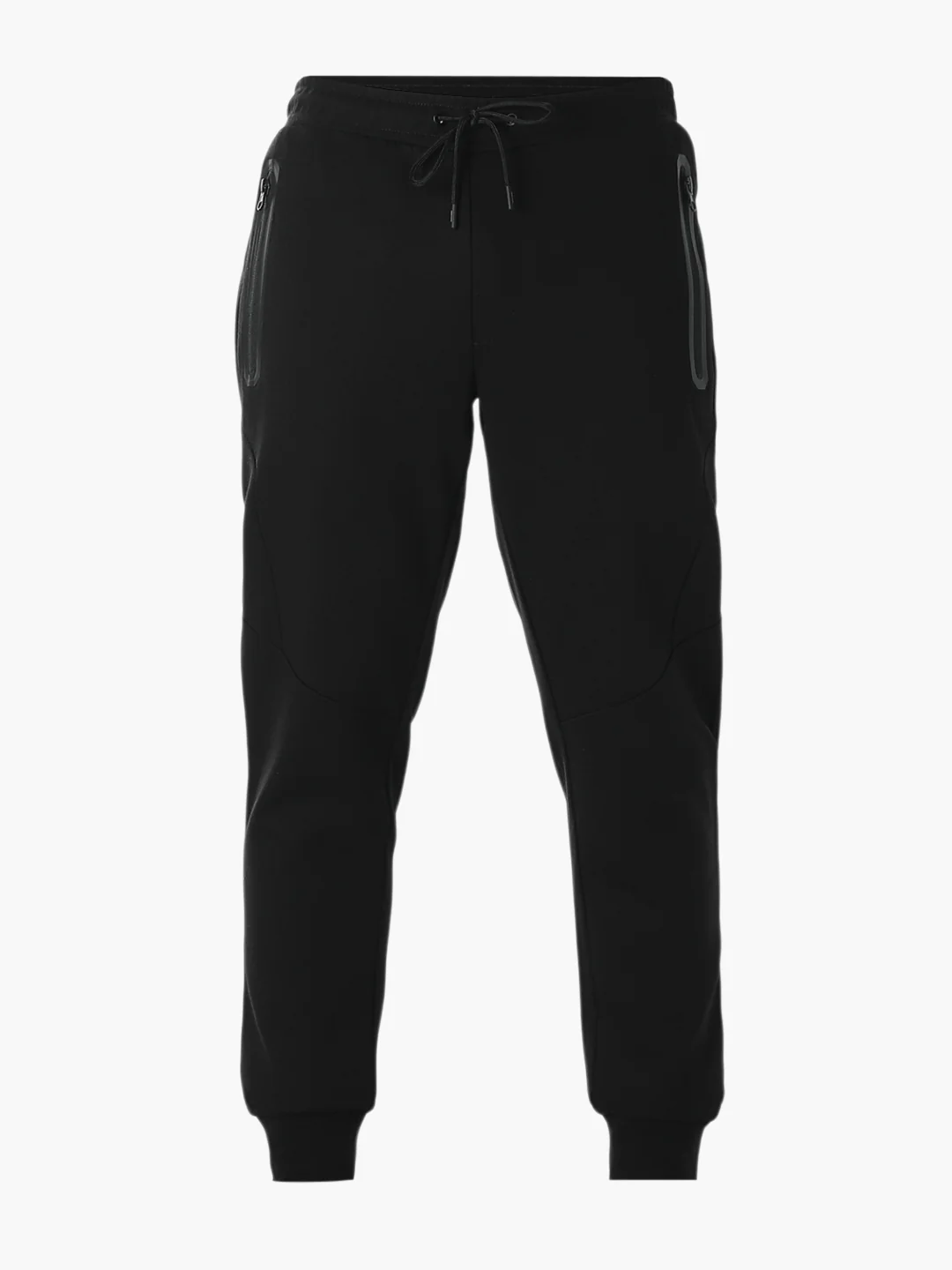 Men's Black Slim Fit Knit Joggers With Drawstring & Zip Pockets - Image 6