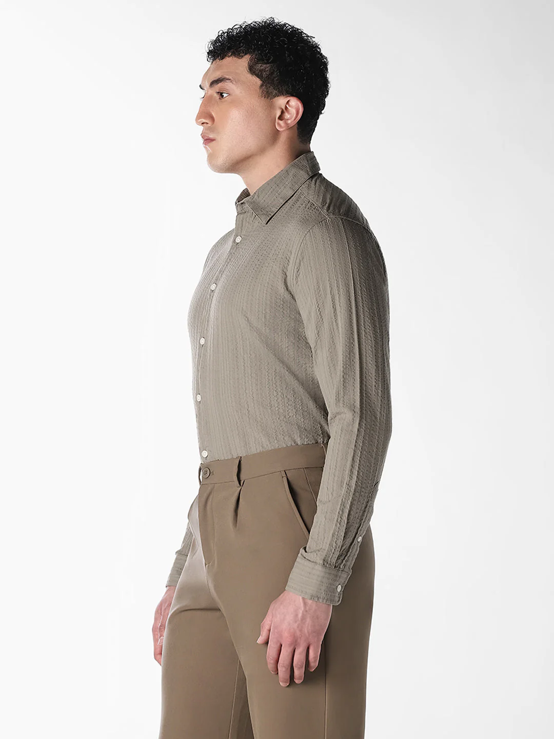 Greige Dobby Cotton Shirt - Image 3