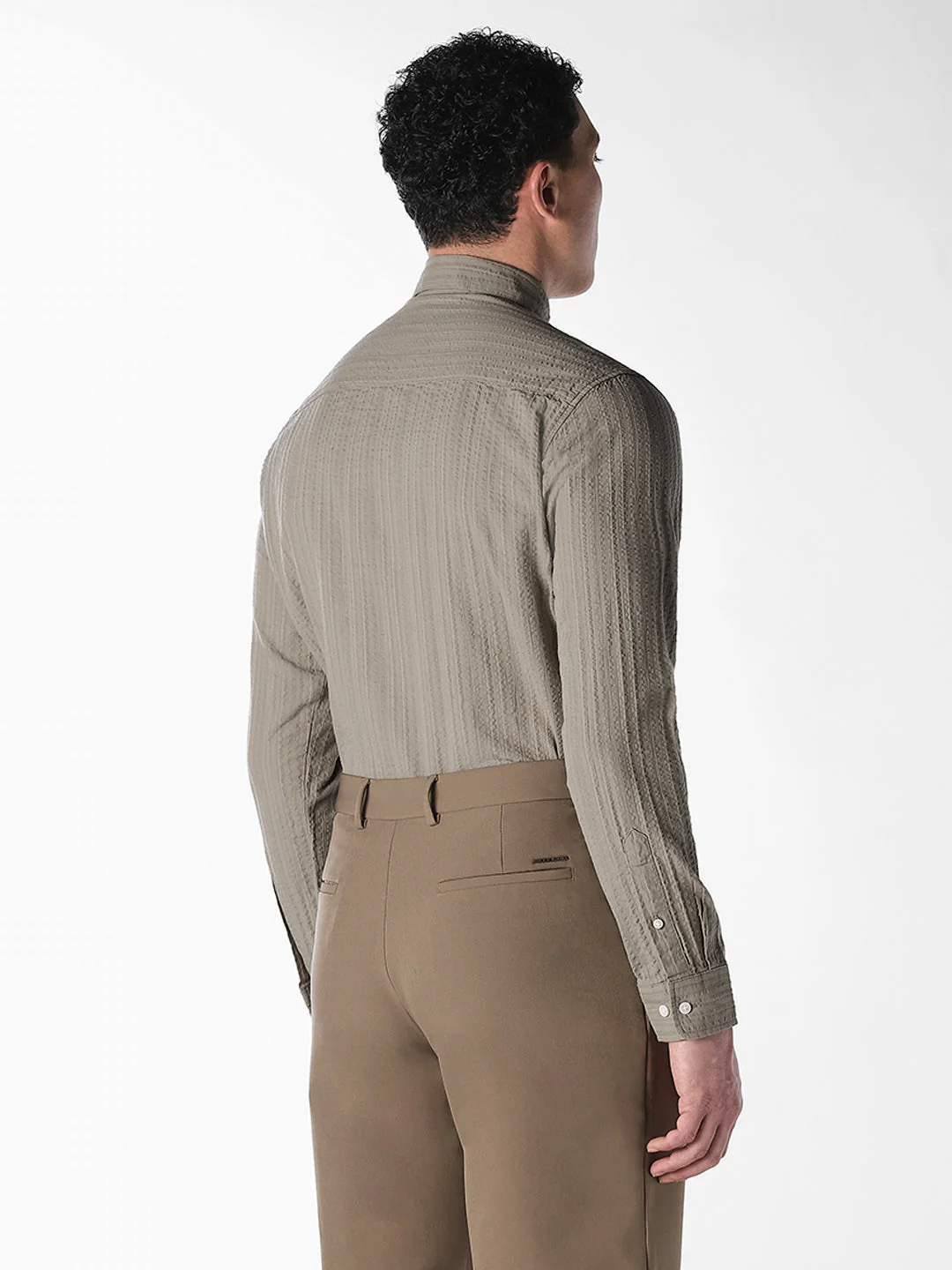 Greige Dobby Cotton Shirt - Image 4