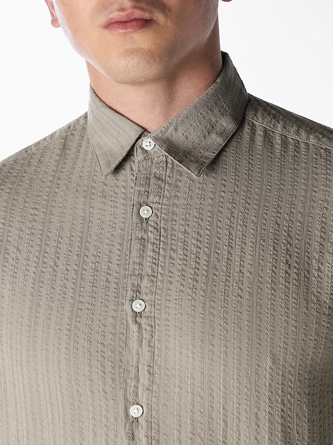 Greige Dobby Cotton Shirt - Image 5