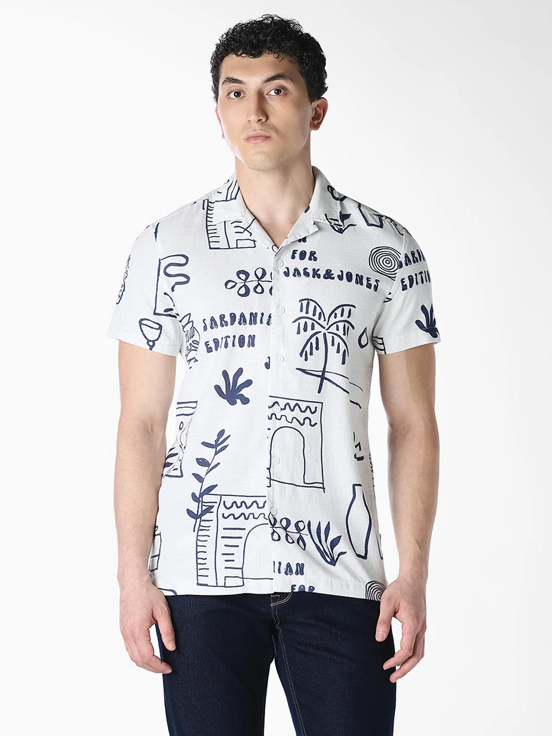 White Printed Comfort Fit Shirt - Image 2