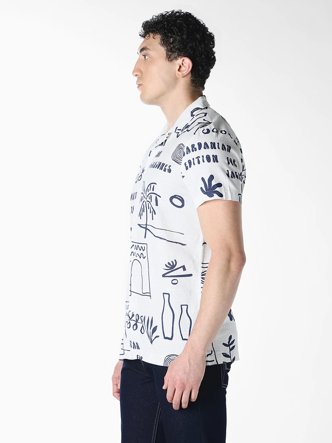 White Printed Comfort Fit Shirt - Image 3