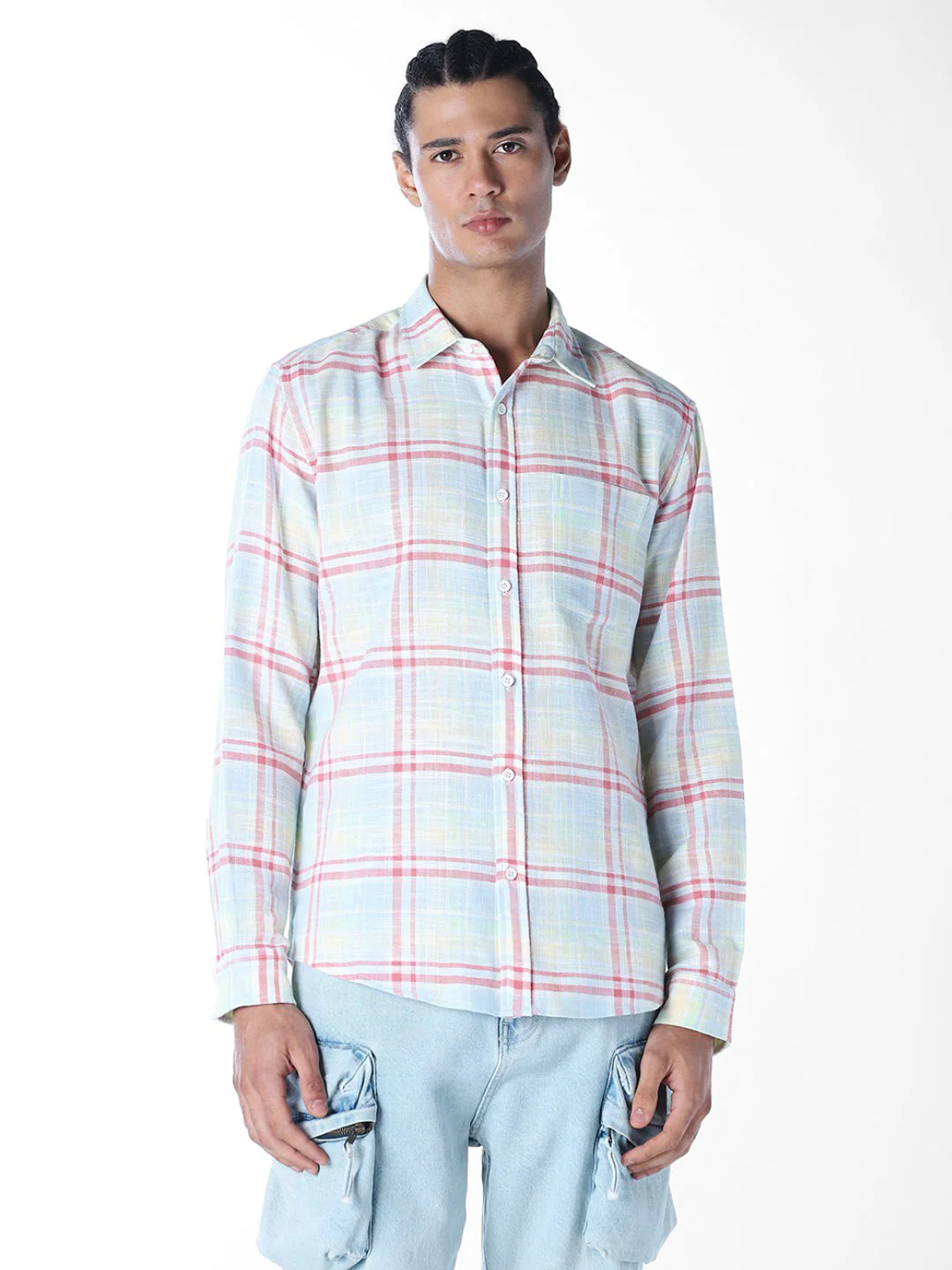 Pastel Green Check Cotton Shirt - Image 2