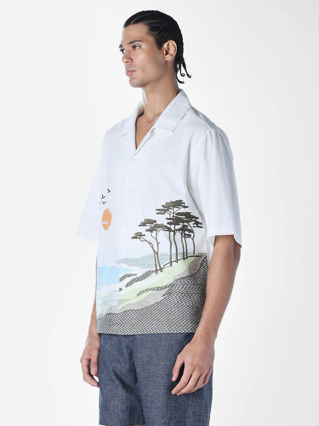 Landscape Print Embroidered Oversized Shirt - Image 3