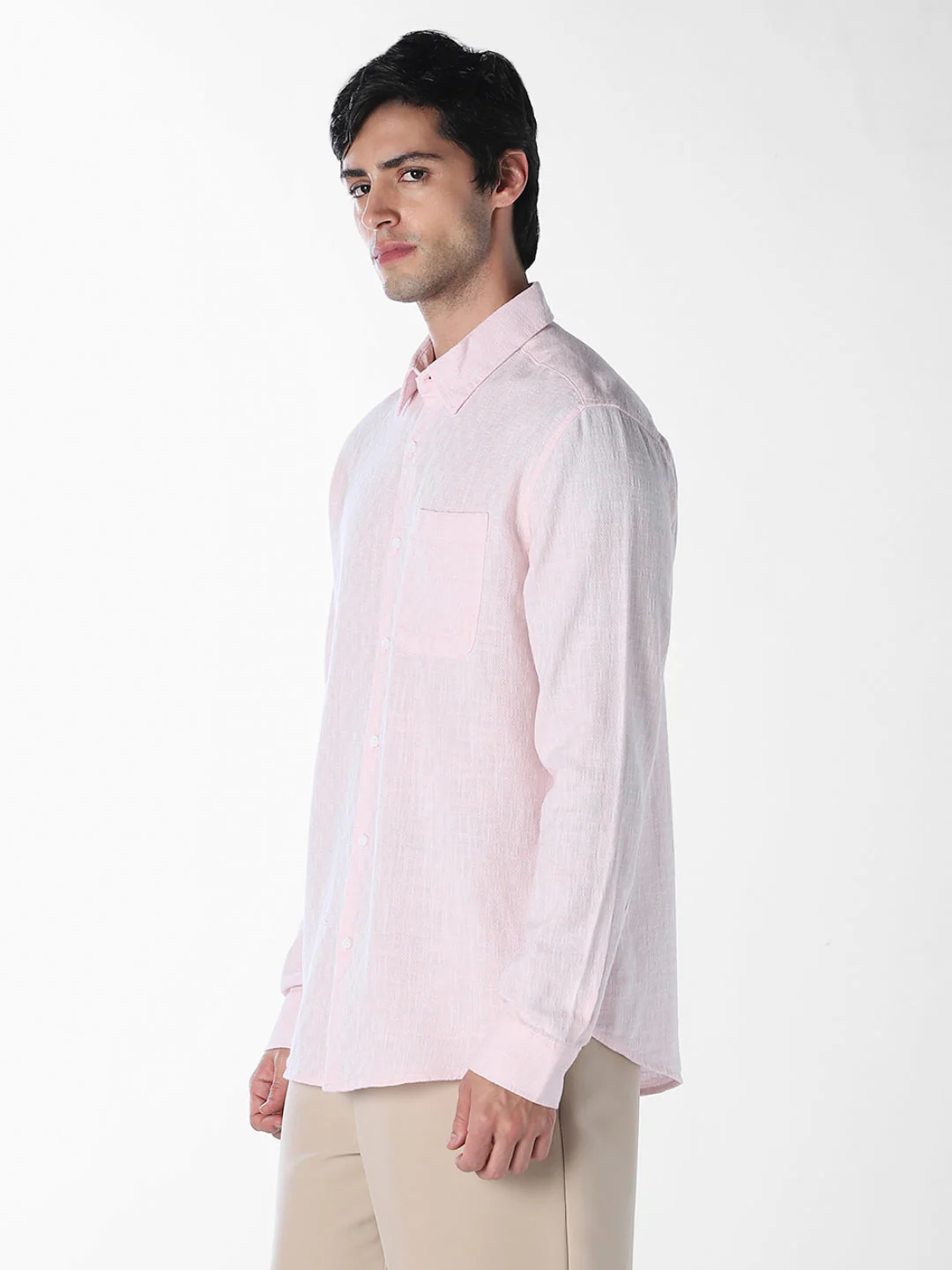 Textured Weave Full Sleeves Shirt - Light Pink - Image 3