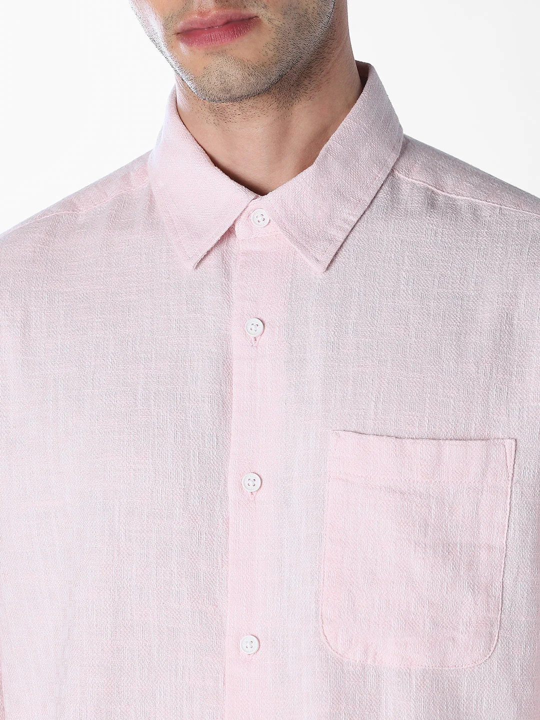 Textured Weave Full Sleeves Shirt - Light Pink - Image 5