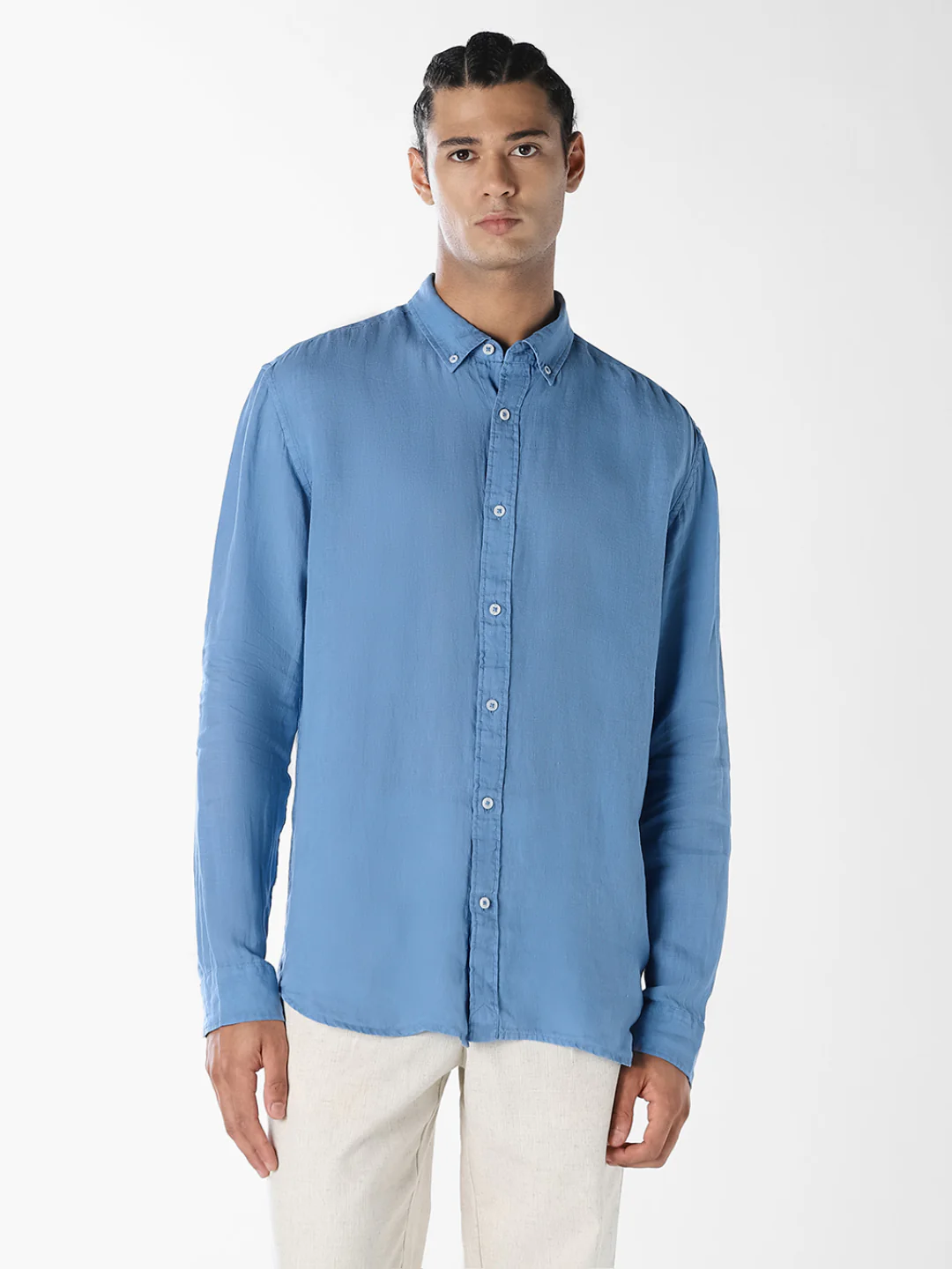 Blue Linen Full Sleeves Shirt - Image 2