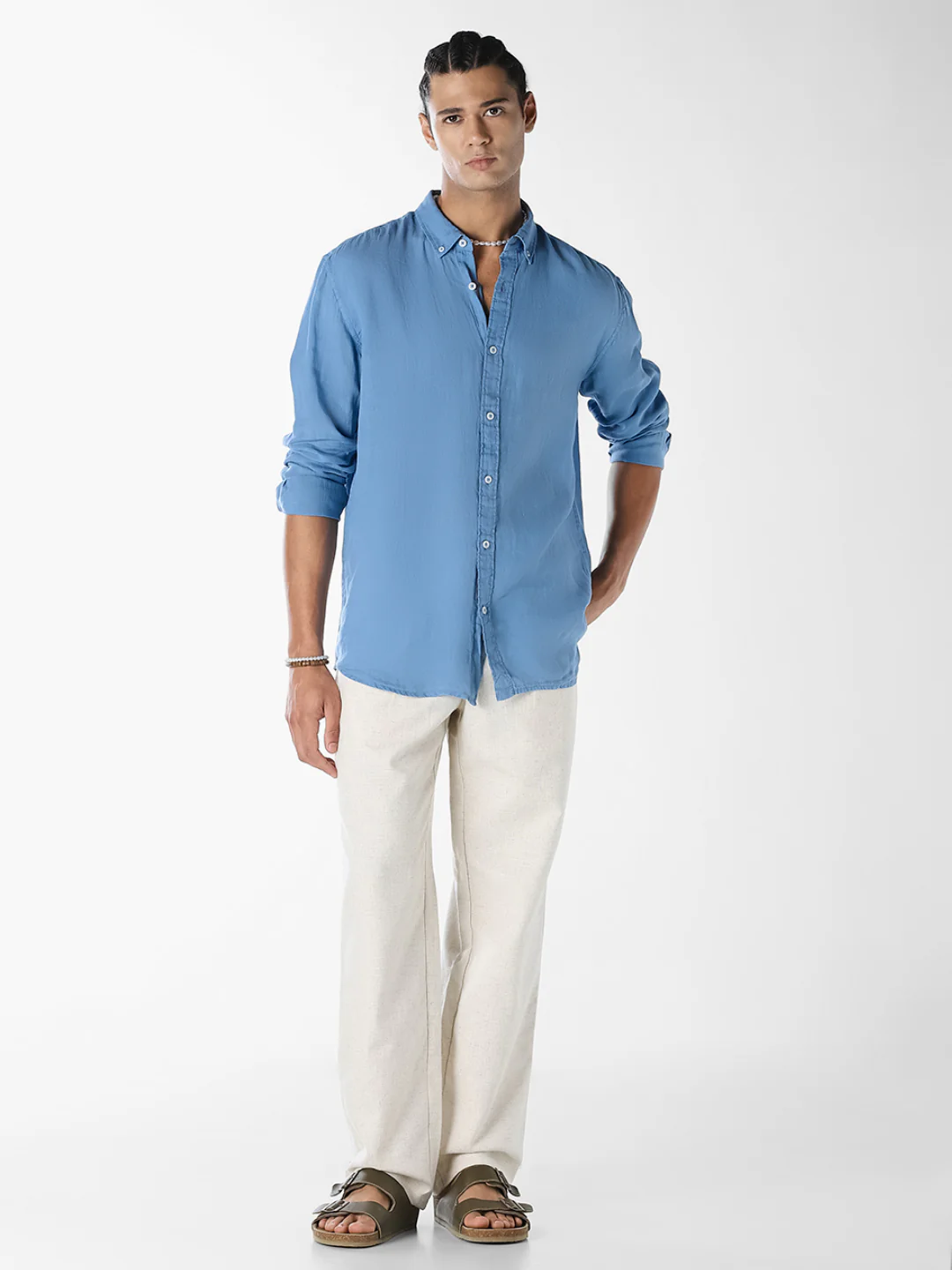 Blue Linen Full Sleeves Shirt - Image 6