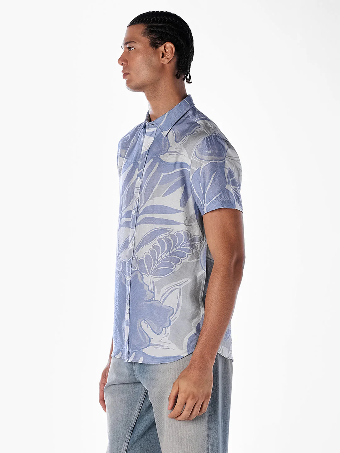 Blue Floral Comfort Fit Shirt - Image 3