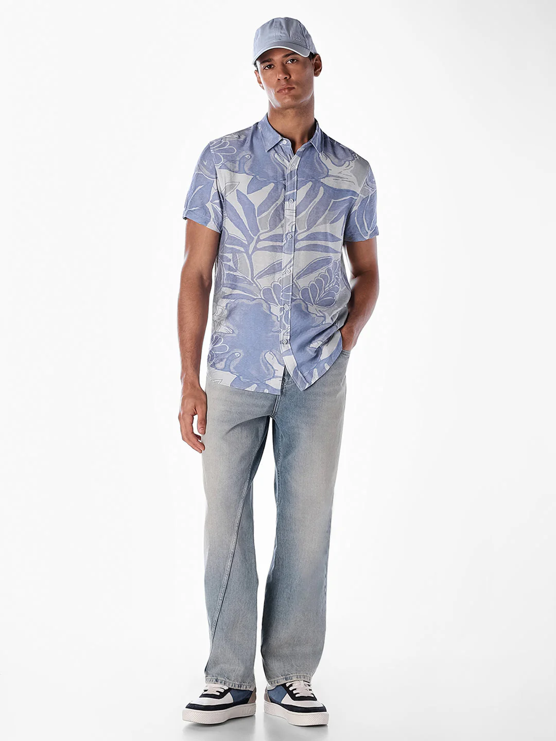 Blue Floral Comfort Fit Shirt - Image 6
