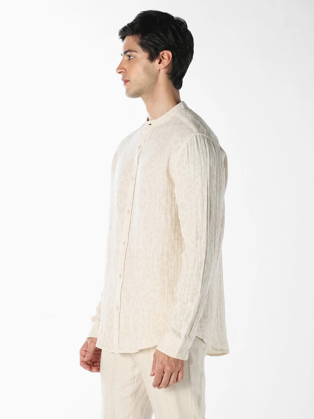 Beige Jacquard Cotton Shirt - Image 3