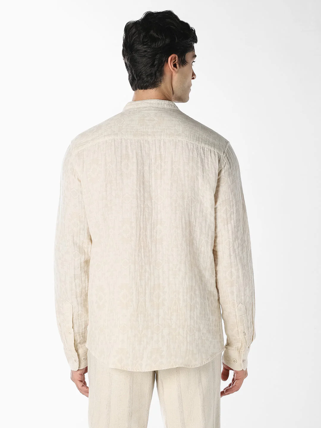 Beige Jacquard Cotton Shirt - Image 4