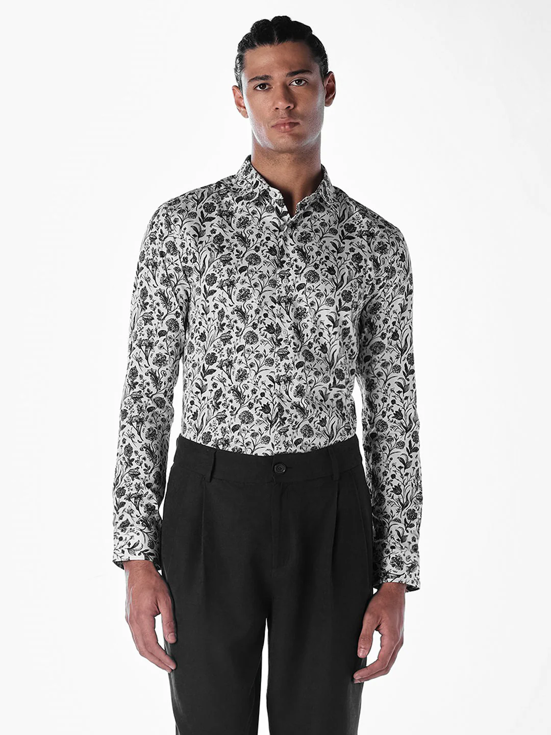 White Printed Cotton Slim Fit Shirt - Image 2