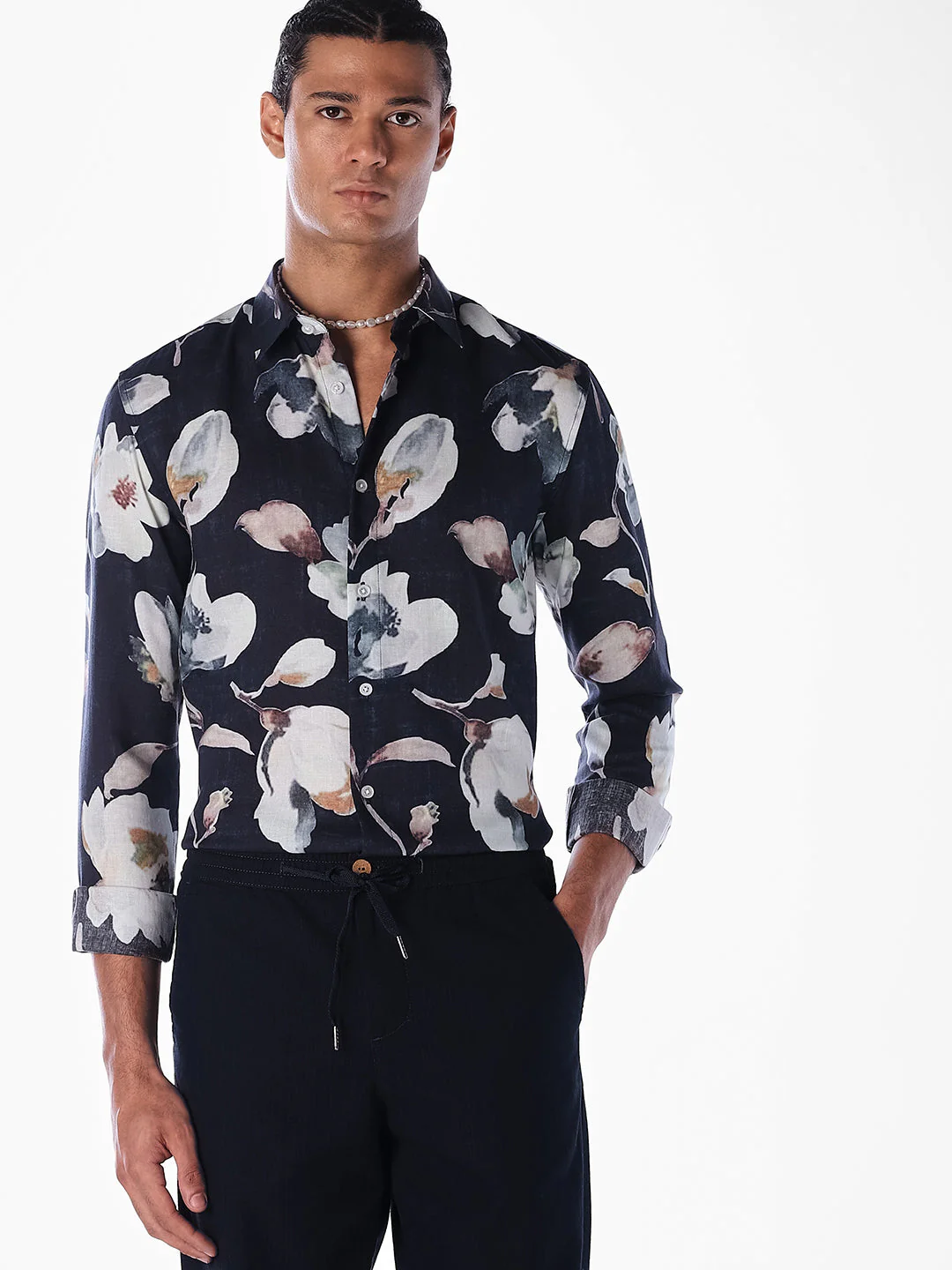 Black Floral Slim Fit Shirt