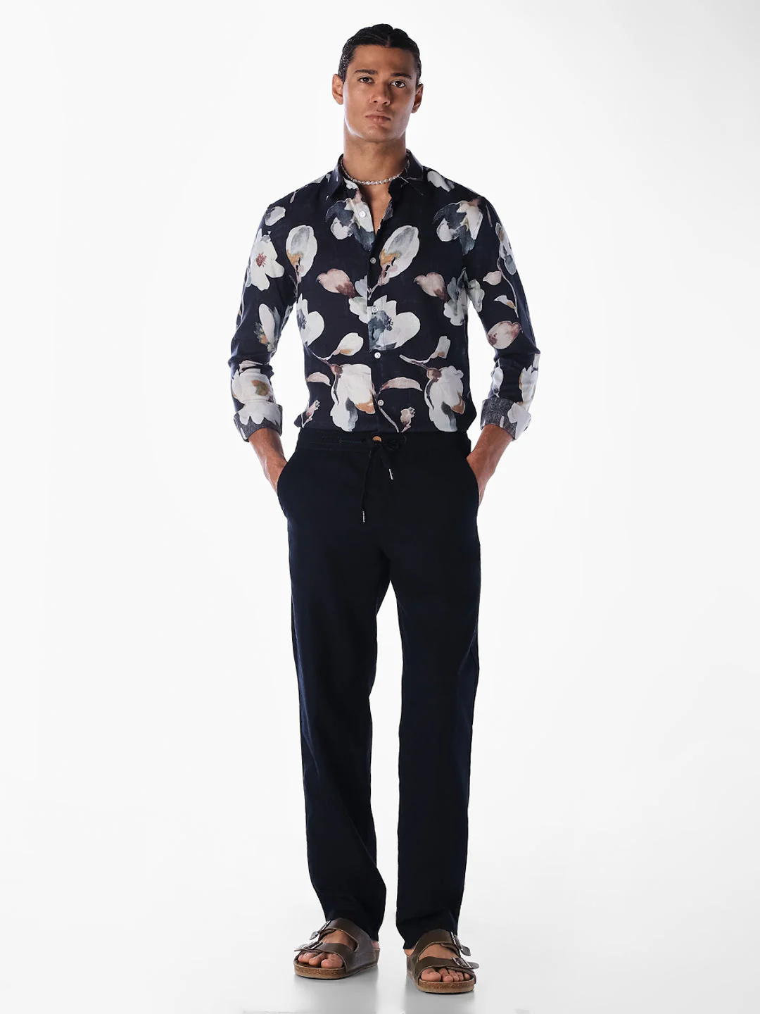 Black Floral Slim Fit Shirt - Image 6
