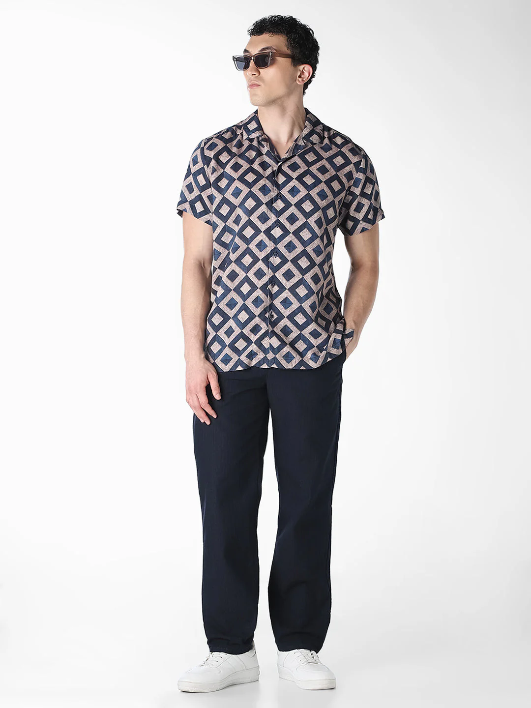 Blue Geometric Print Comfort Fit Shirt - Image 6