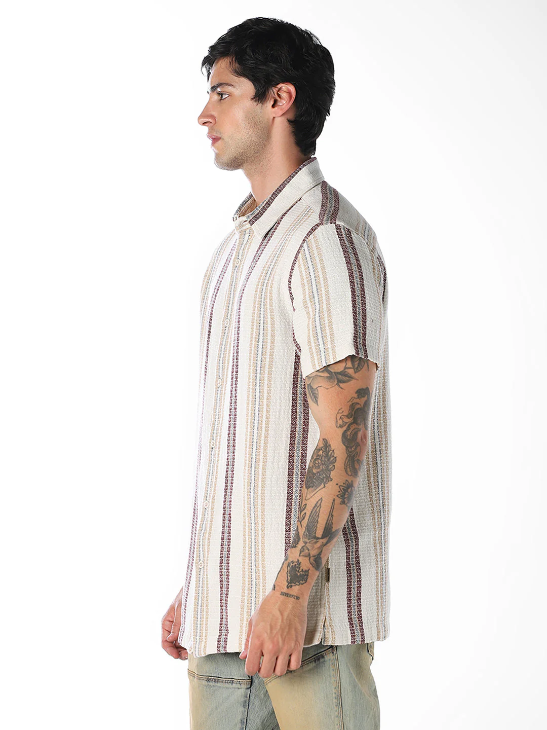 Beige Striped Comfort Fit Shirt - Image 3