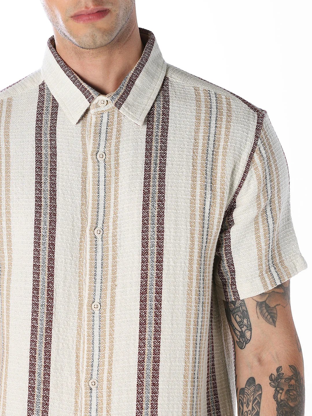 Beige Striped Comfort Fit Shirt - Image 5