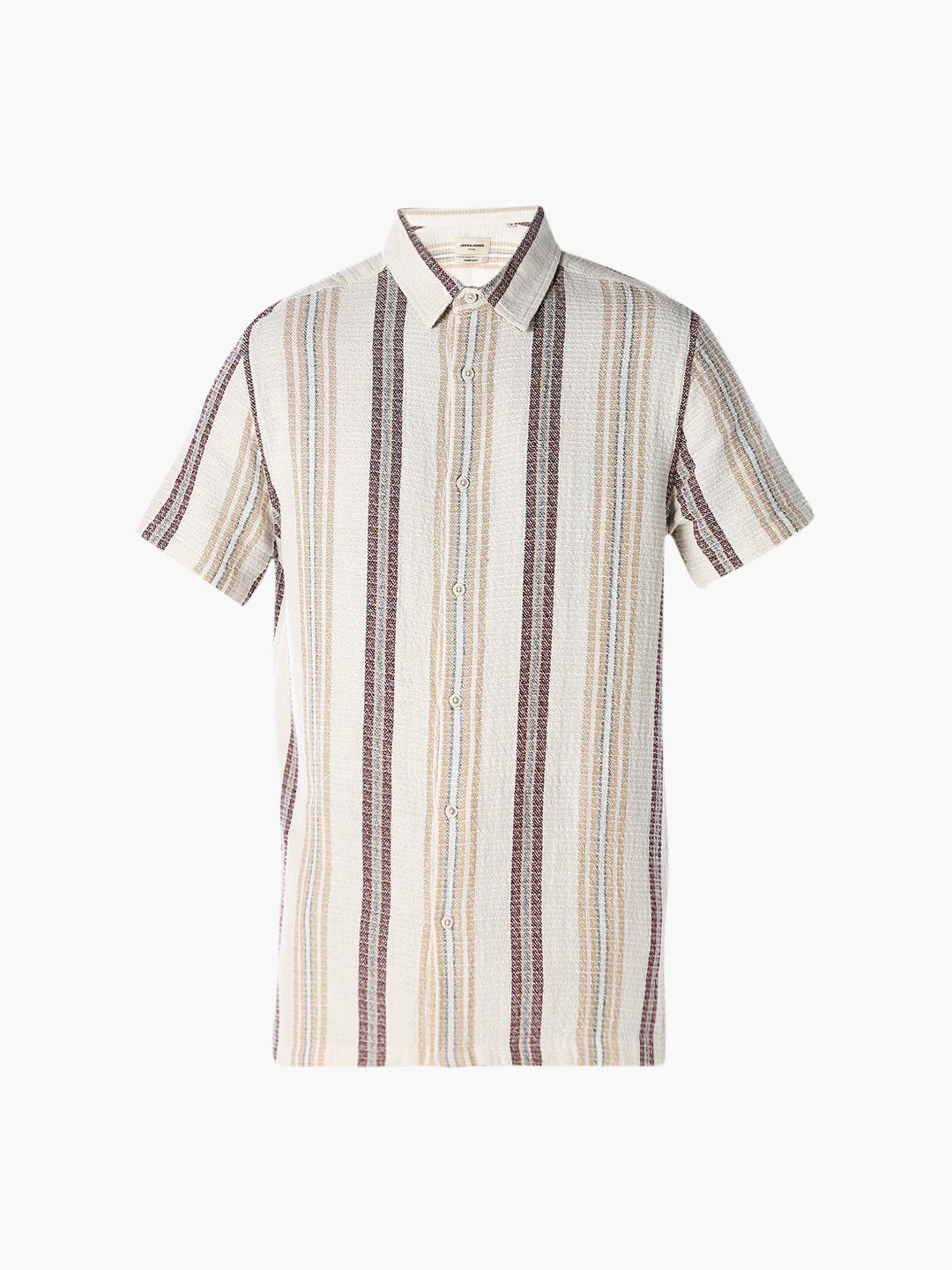 Beige Striped Comfort Fit Shirt - Image 7