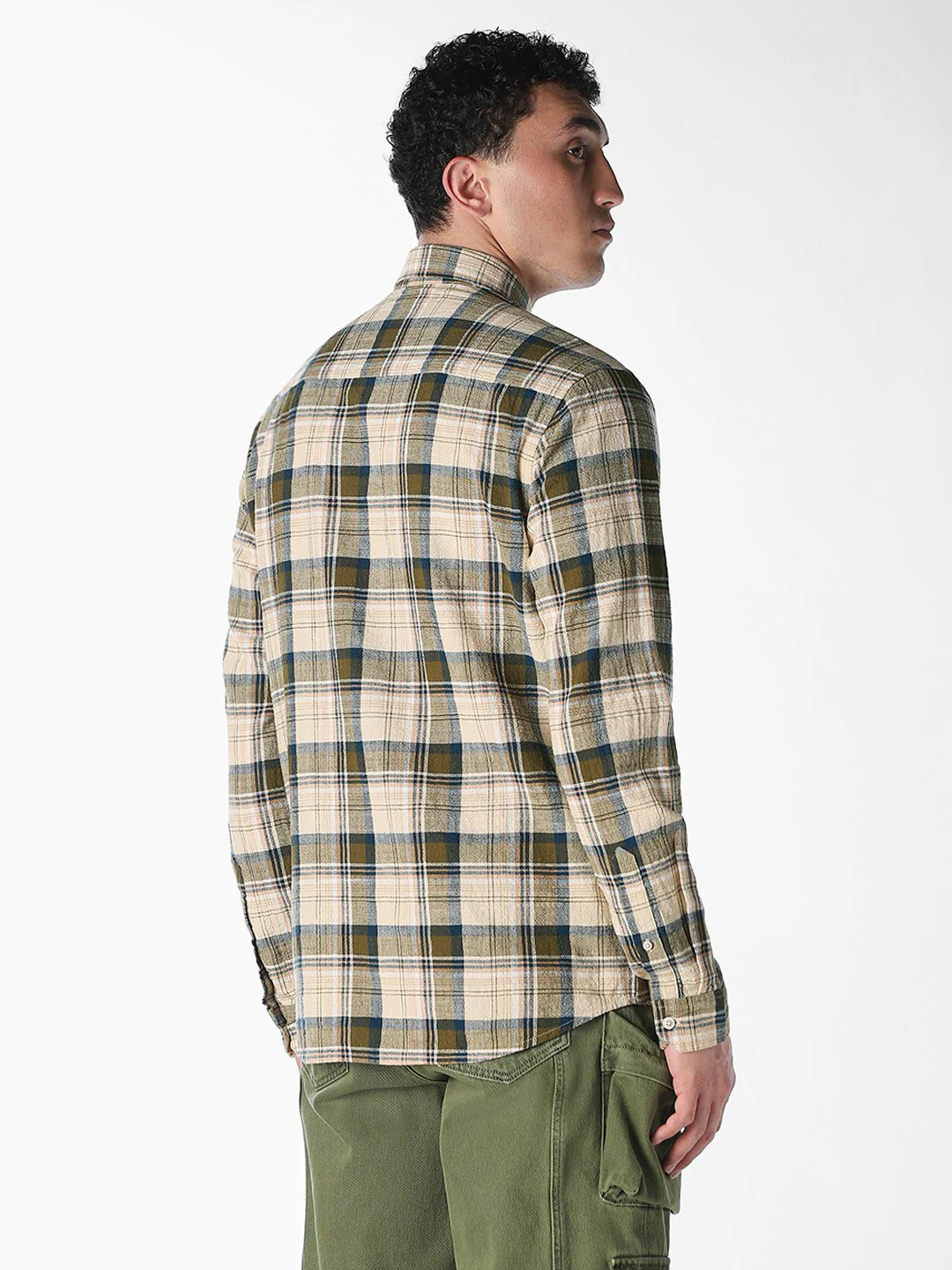 Beige Check Print Shirt - Image 4