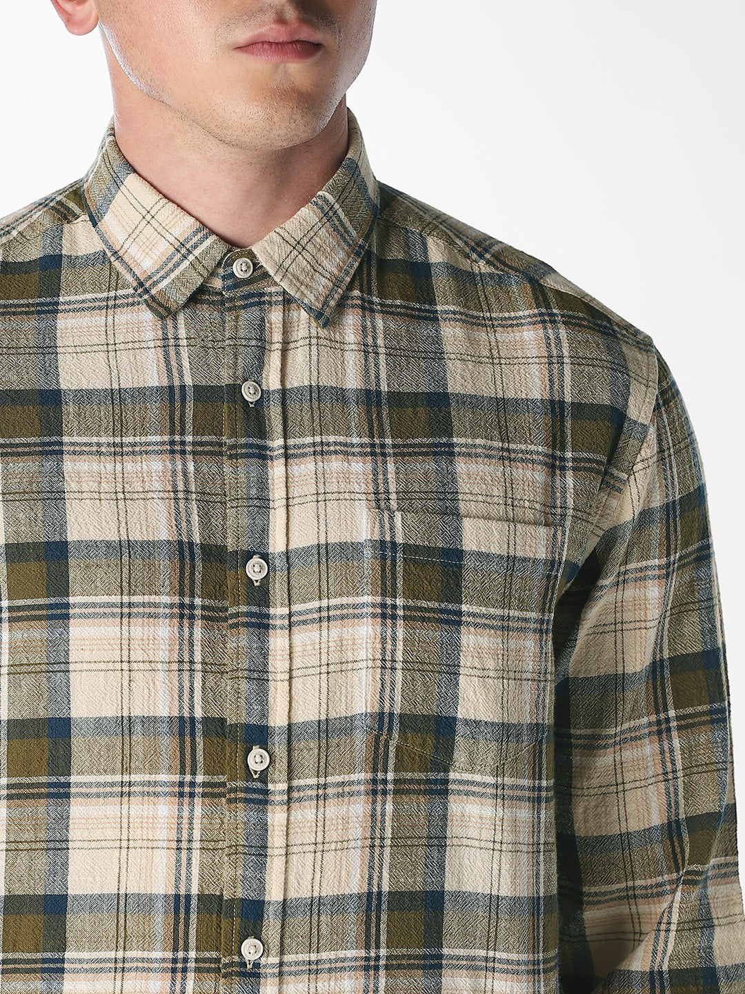 Beige Check Print Shirt - Image 5